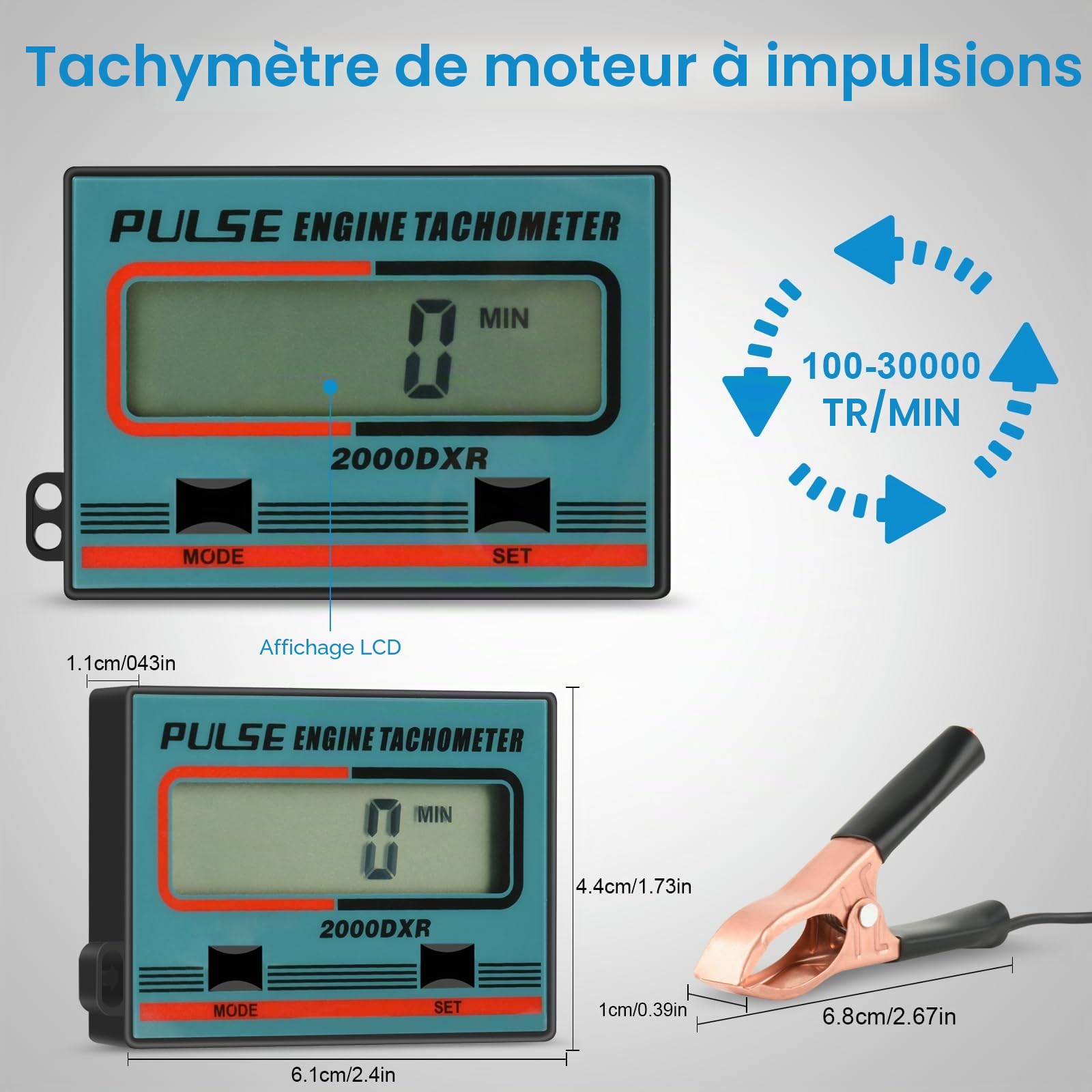 Compte Tour Moto, Tachymètre Numérique avec écran LCD, Adapté aux Tronçonneuses, Adapté aux Petits Moteurs 2 Temps/4 Temps, Moteurs à Essence et Tondeuses à Gazon, Minuterie en Minutes