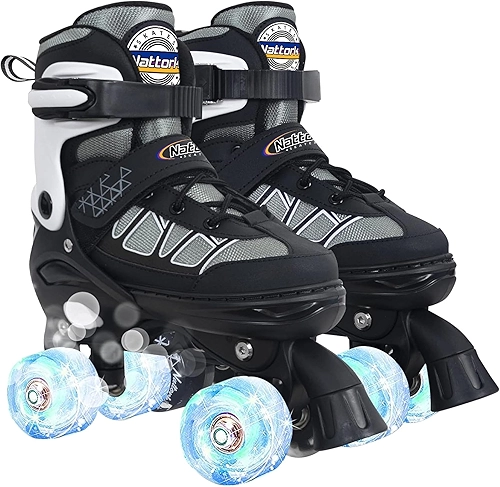 Nattork Patins para crianças, meninos, meninas, patins ajustáveis de 4 tamanhos com rodas iluminadas para crianças iniciantes para uso ao ar livre e interno