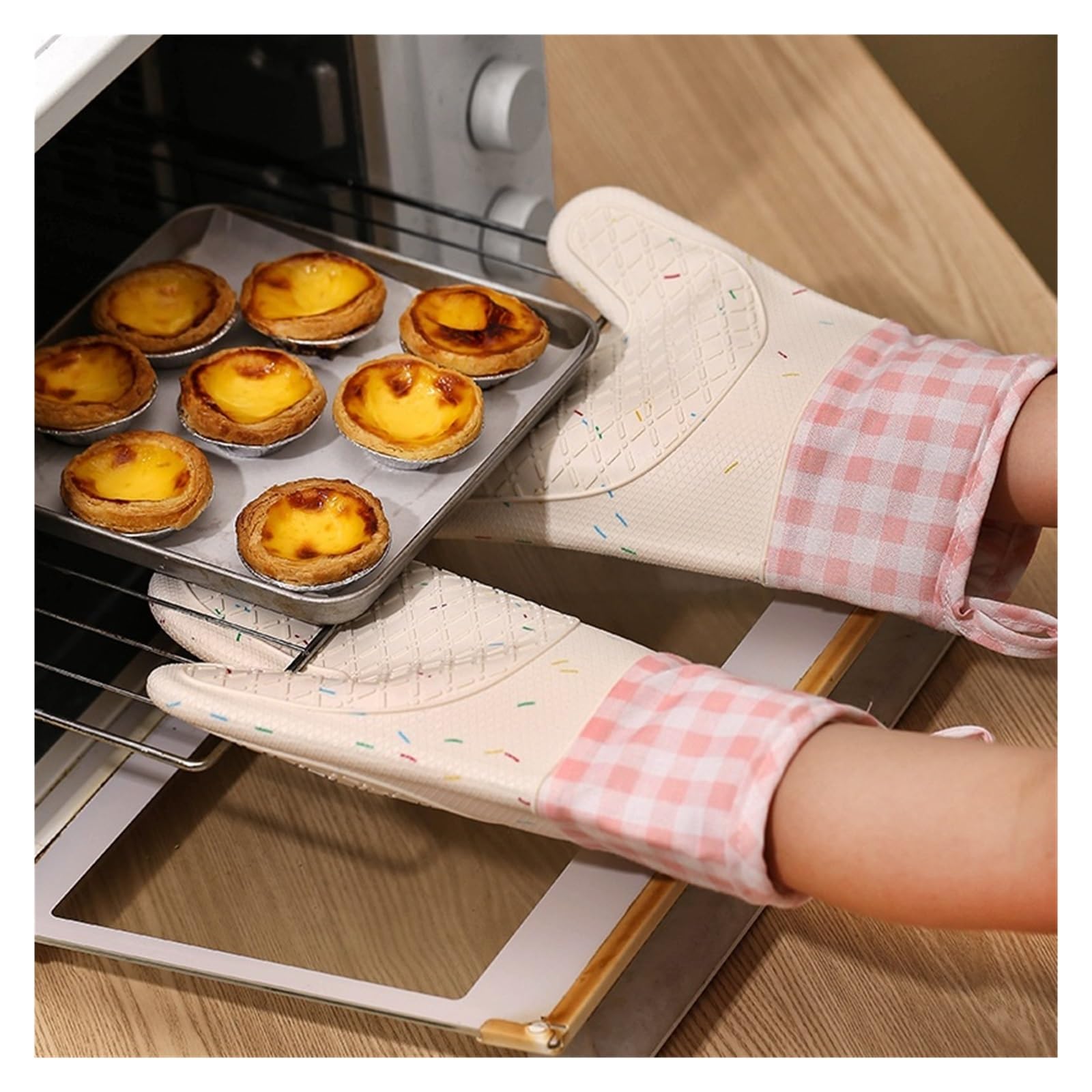 Guantes de horno de silicona y algodón, guantes microondas antideslizantes