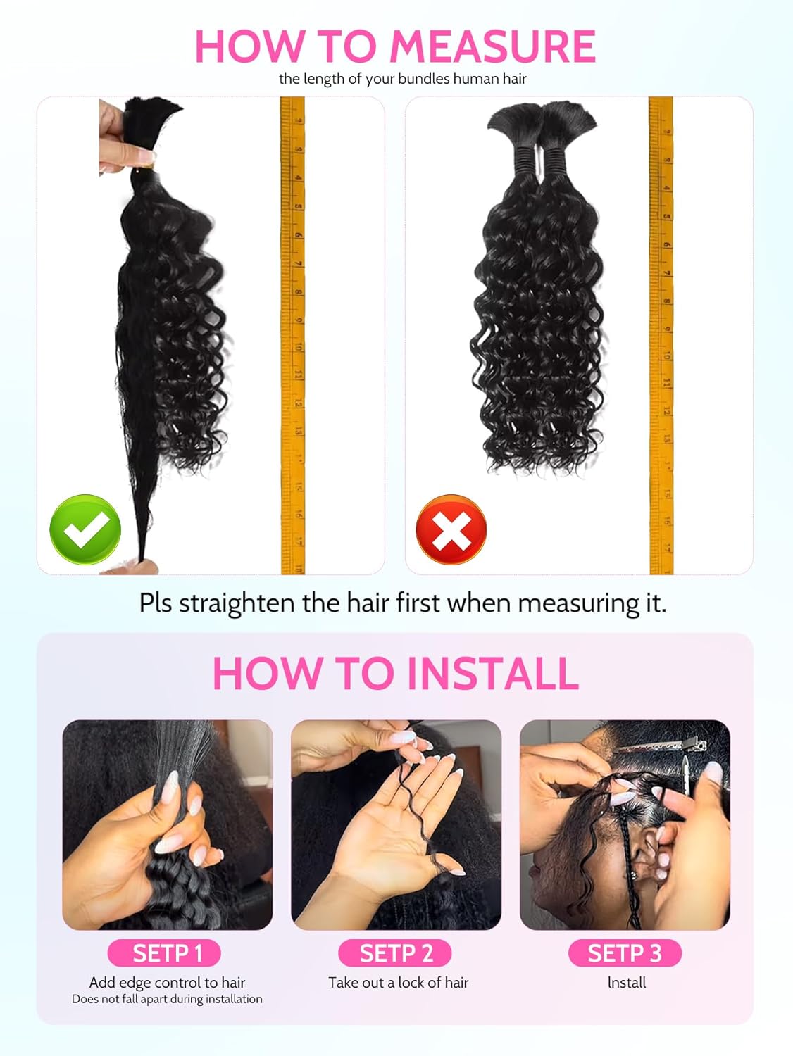 Human Braiding Hair for Boho Braids 110g Deep Wave Curly Bulk Human Hair 2 Bundles 12A Wet and Wavy Extensions for Knotless Bohemian Braids No Weft Natural Black 18 Inch