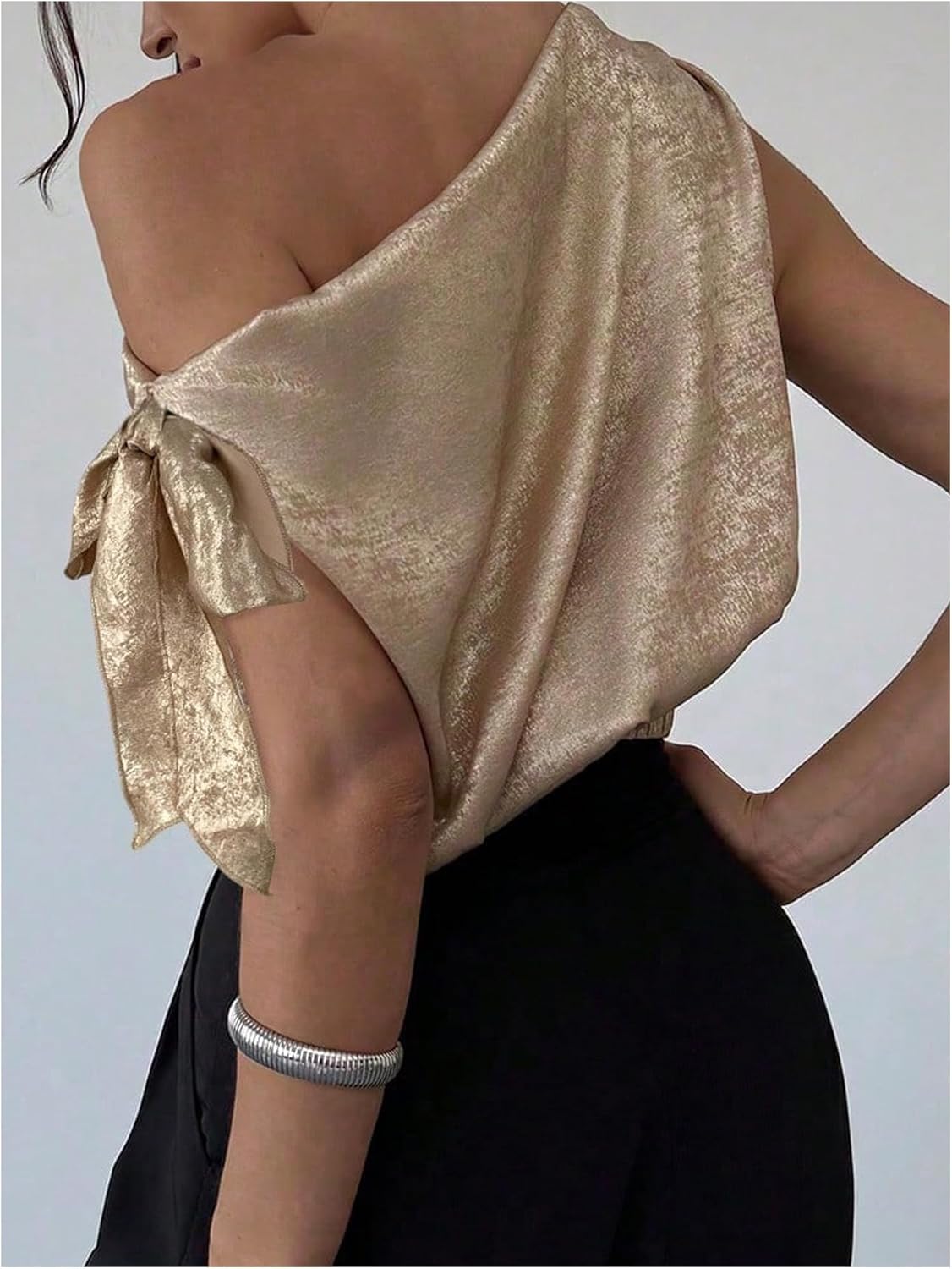 Women's Off Shoulder Tie Side Blouse Sleeveless Crop Tops Elegant Blouses - Image 2