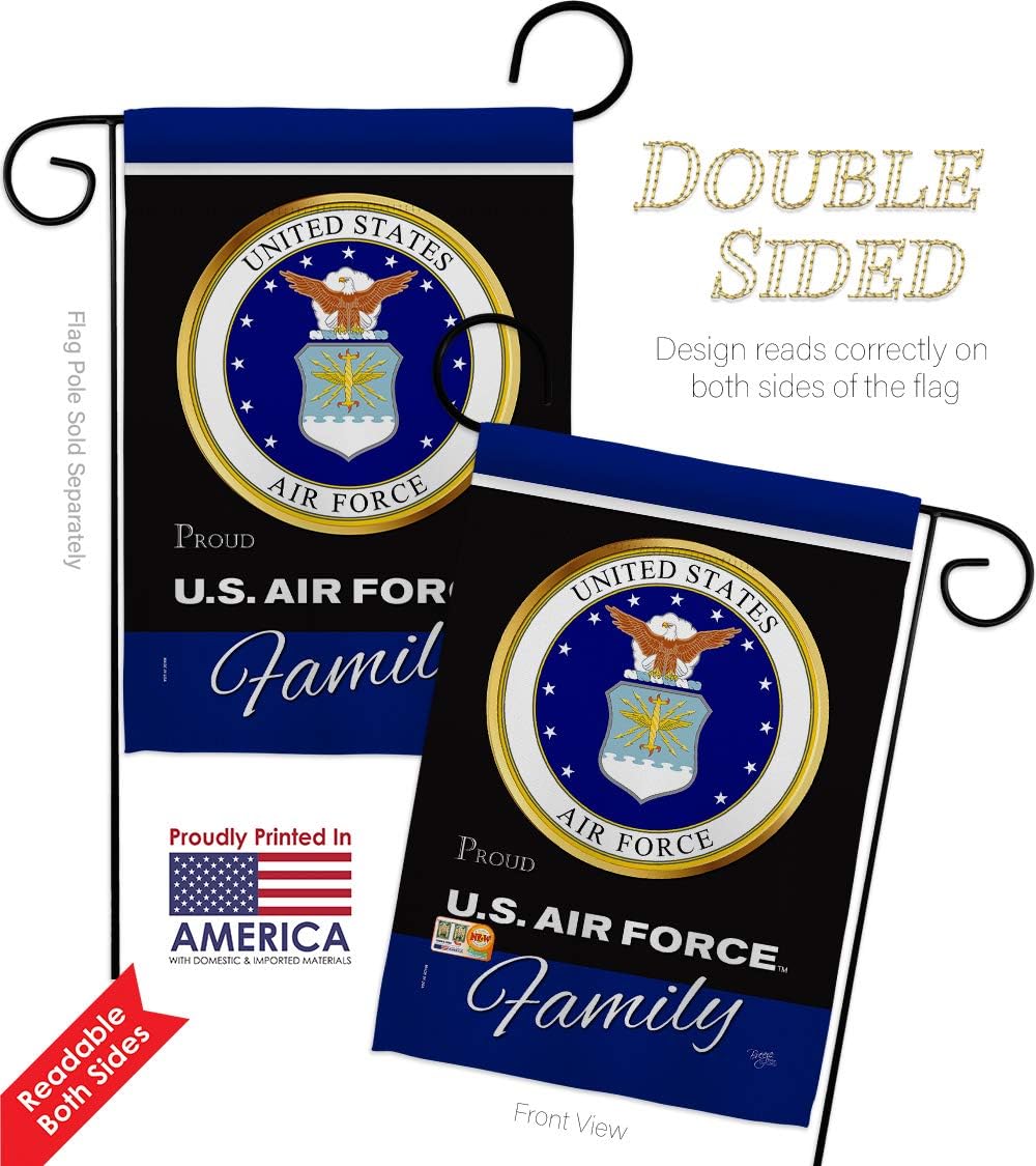 Air Force Proudly Family Garden Flag - Set Wall Holder Armed Forces USAF United State American Military Veteran Retire Official - House Banner Small Yard Gift Double-Sided Made in USA 13 X 18.5