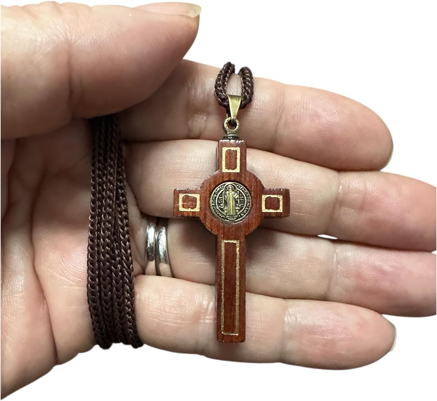 Catholica Shop Saint Benedict Medal Wood Crucifix Cord Necklace for Men & Women – Handcrafted Religious Pendant, Healing, Travel Protection, Perfect for Gifting on Special Occasions, Made in Brazil - Image 5