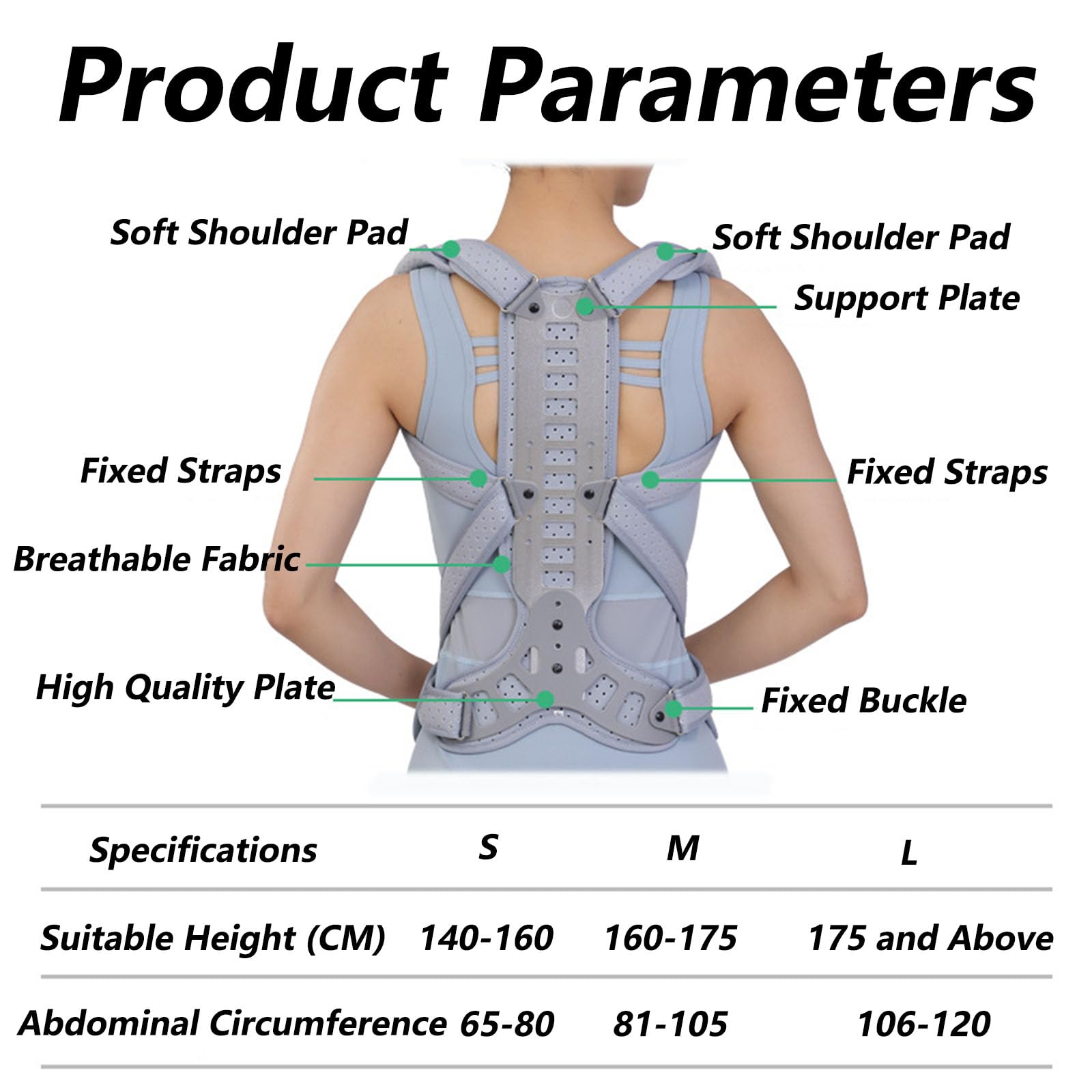 SFKLYU Orteza Postawy Back Brace, Korekcja Postawy Kręgosłupa, Mocowanie I Korekcja Postawy Kręgosłupa, Stała I Regulowana Postawa Kręgosłupa,65~80 CM