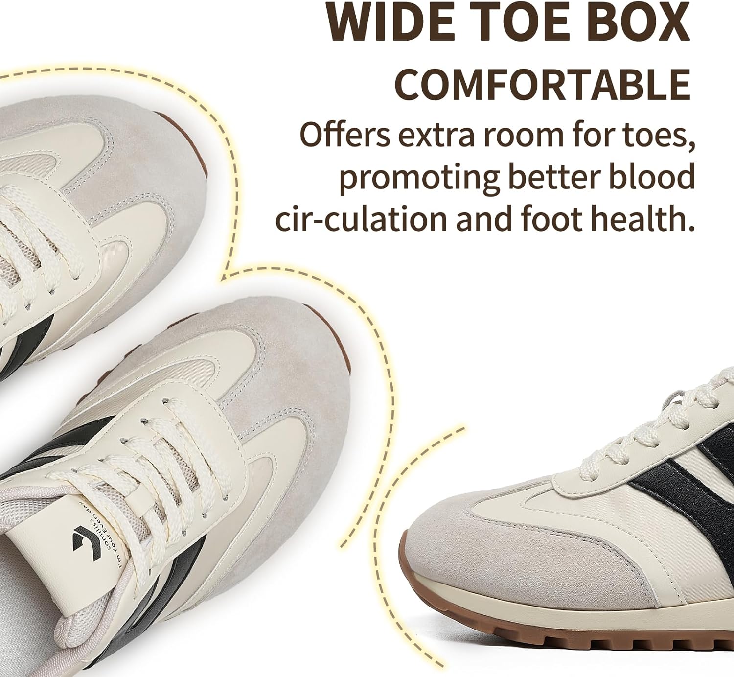 somiliss Wide Toe Sneakers for Women Breathable Fabric Leather Suede Upper Non-Slip PU TPR Outsole Walking Shoes Tennis Running Fashion Sneakers - Image 3