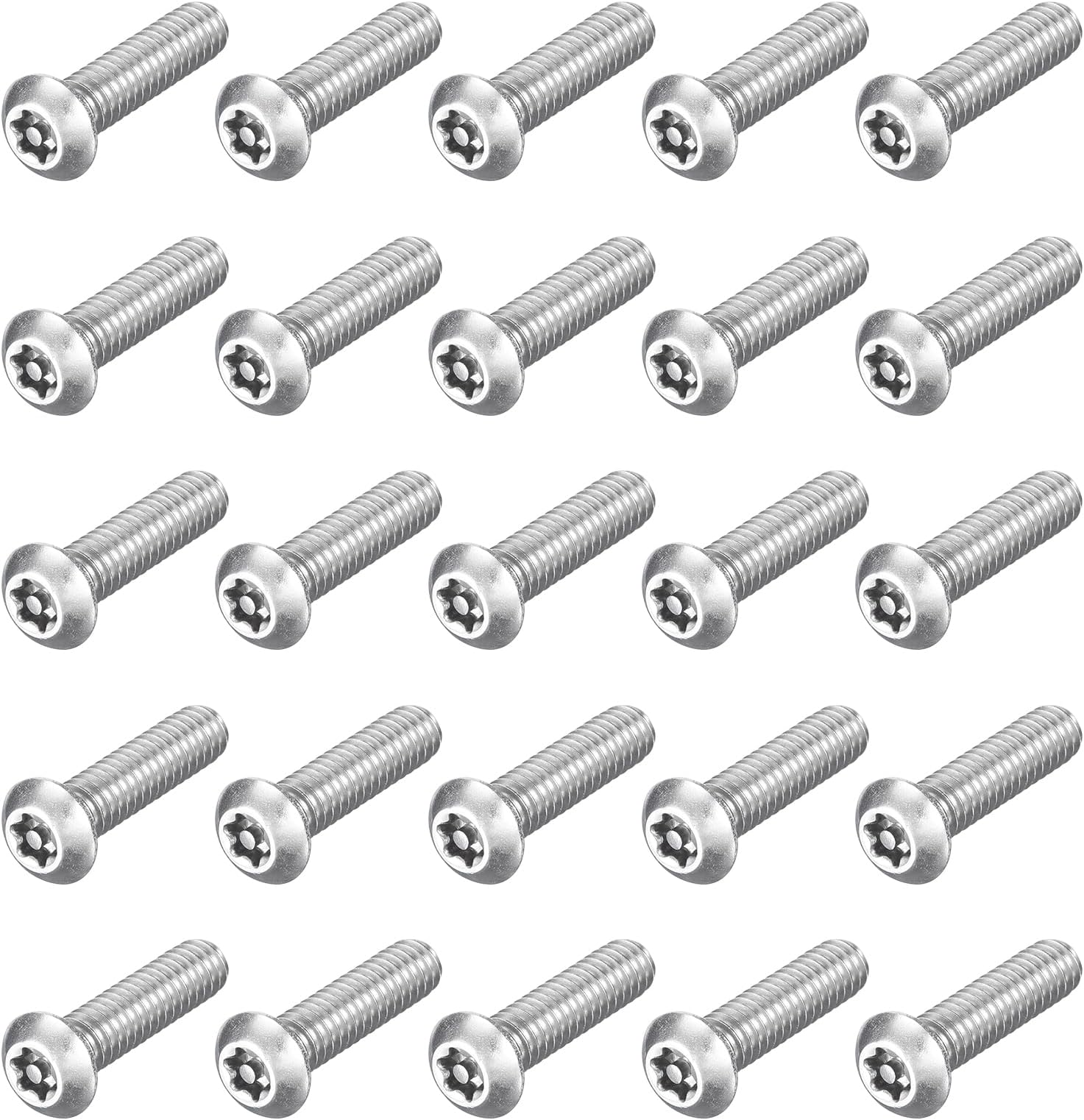 uxcell 25Pcs Torx Security Machine Screws, 1/4-20 x 1 304 Stainless Steel Tamper Resistant Button Head Screws Bolt Full Thread for Anti-Theft Tamper Proof, Silver Tone