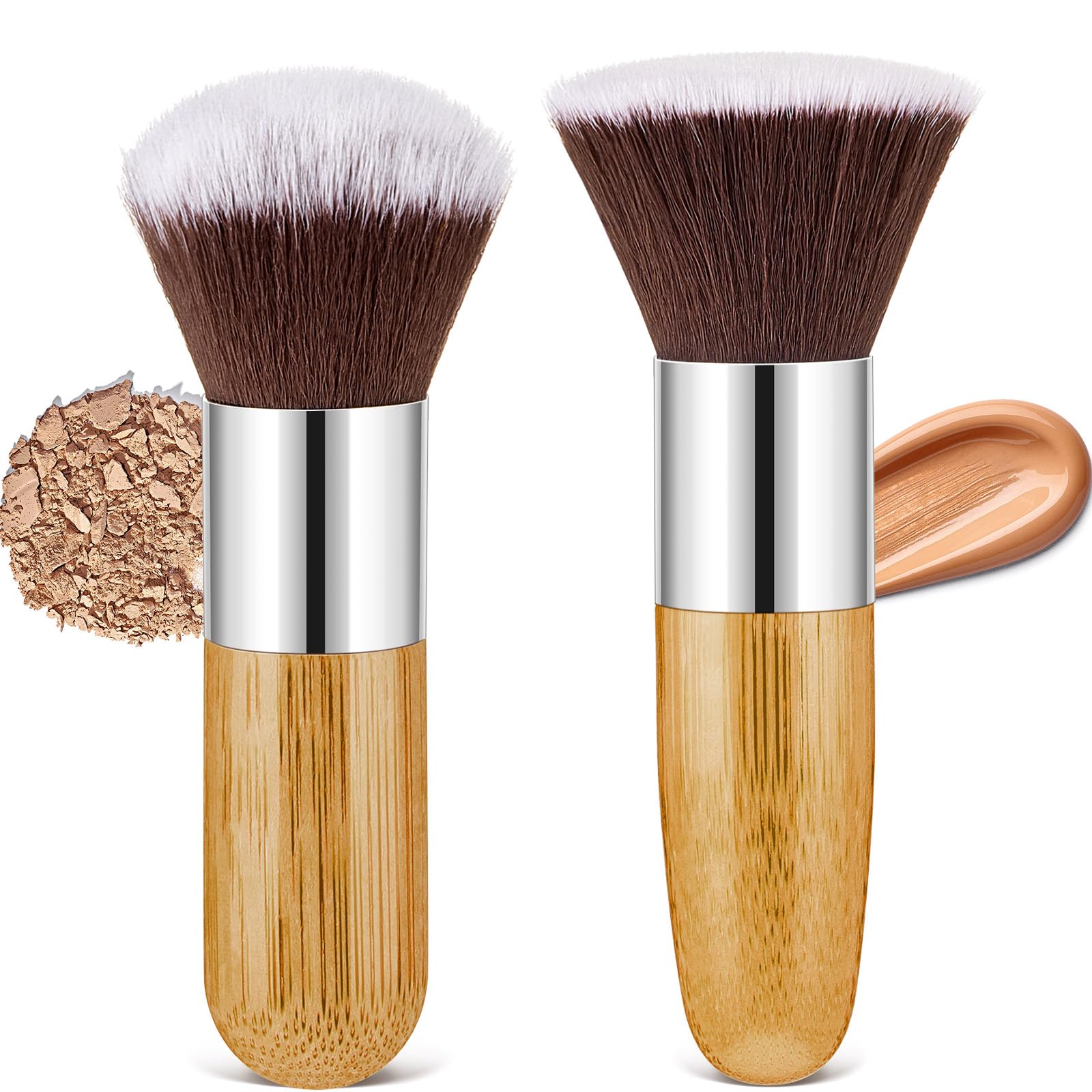 Tessco for You 2 Pcs Retractable Kabuki Makeup Brush Powder Foundation Makeup Brushes Portable Travel for Blush Bronzer Buffing Loose Powder Cream Sunscreen Blending Liquid(Round and Flat Style)
