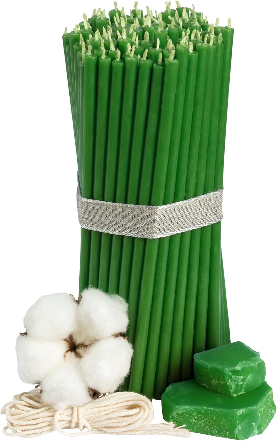 ecclesiastical Beeswax Candles - 100 pcs. I high Quality Ritual Candles L-6.5 in, Ø-0.22 in I 50 min Burning time in Green I Thin Candles drip- & Smoke-Free