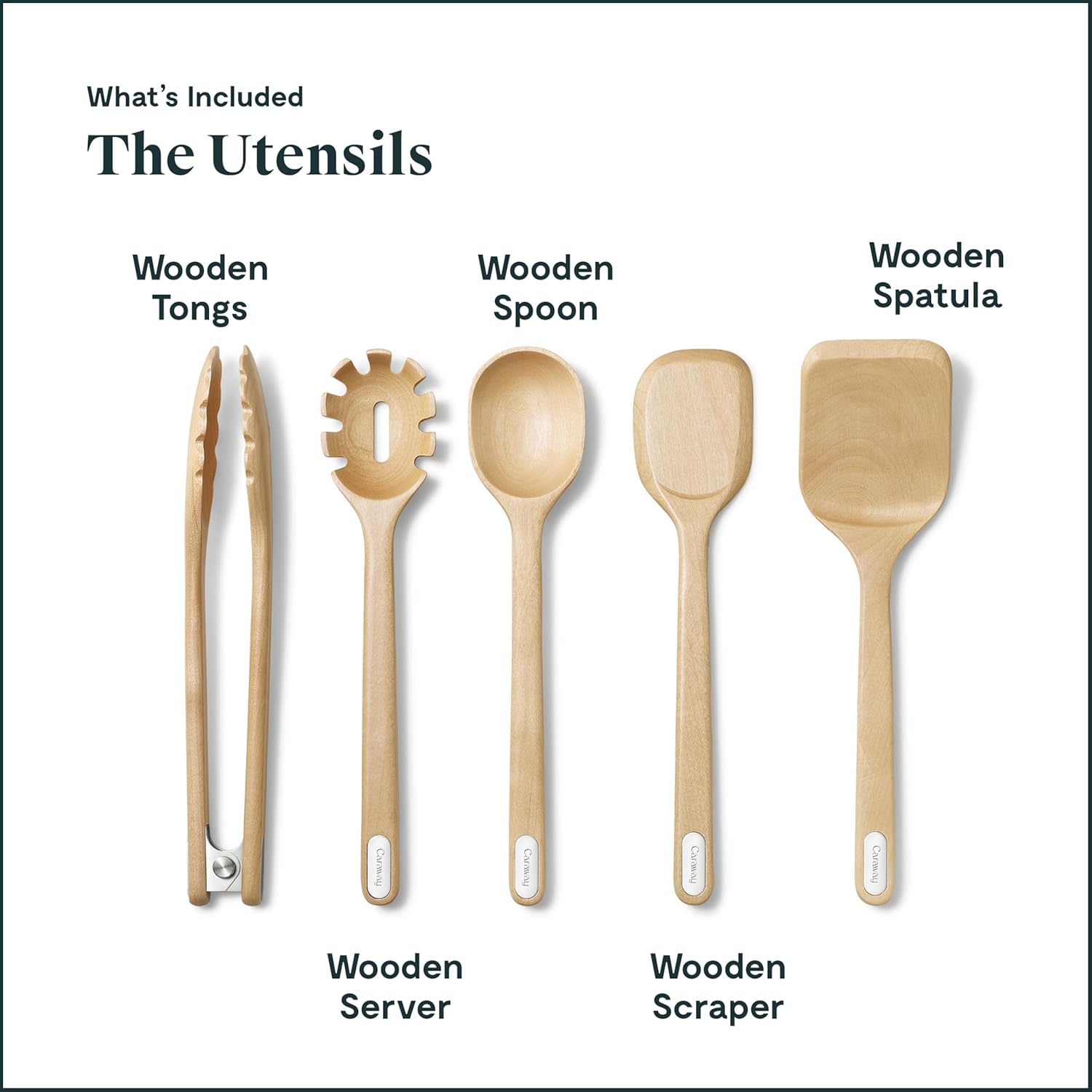 Caraway Kitchen Prep & Cutting Board Set - Kitchen Knife Set & Wooden Utensil Set & 3 Wood Cutting Boards - Non-Toxic Materials - Includes Organizers - Cream