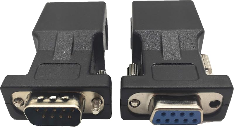 RS232 DB9 9Pin to RJ45 Ethernet Converter, DB9 Male & Female to RJ45 Female Serial Adapter (1 Set)