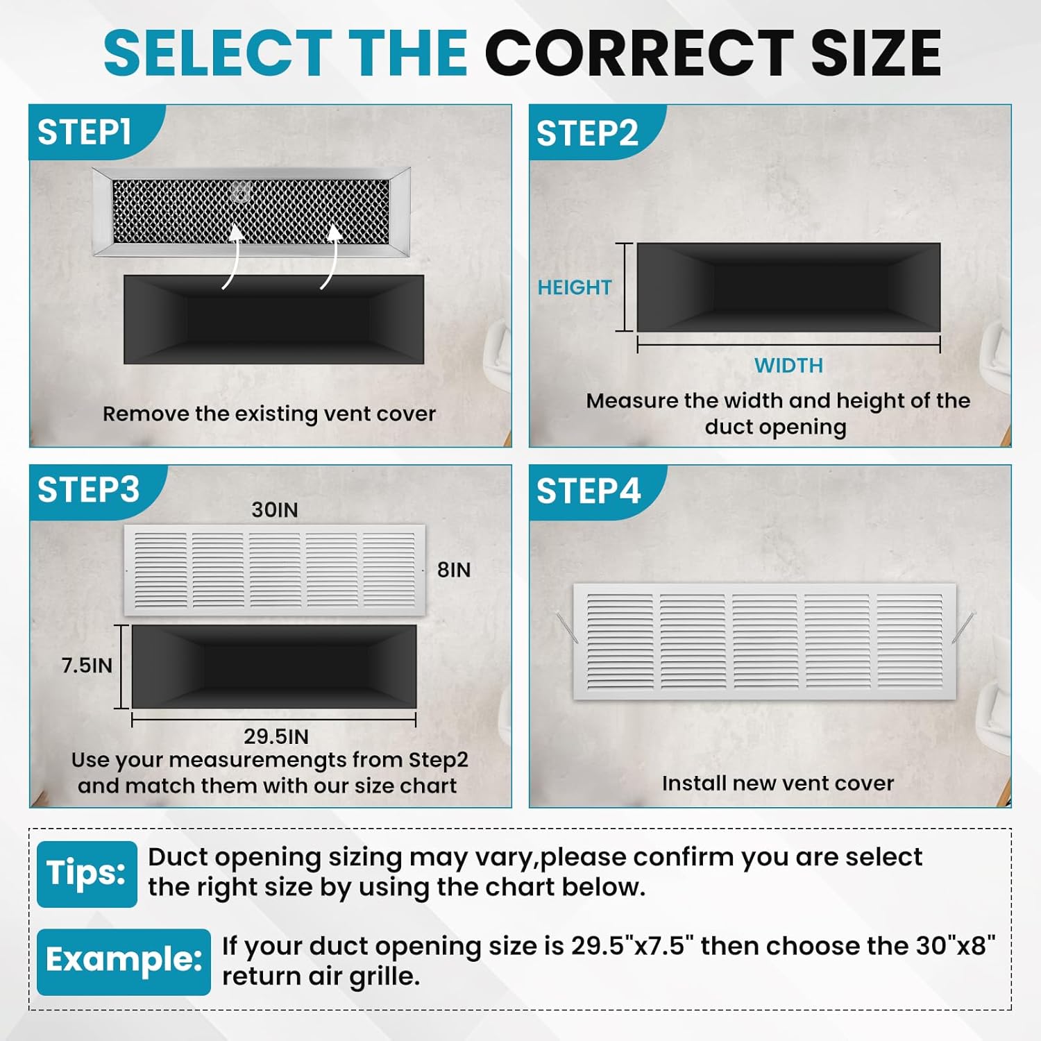 VOISEN Return Air Grille,Fits 30x8 Duct Opening,Steel Return Vent Cover, White Vent Cover Grill for Sidewall and Ceiling,HAVC Cold Air Return Vent Cover,Overall Size:31.8W X 9.8H