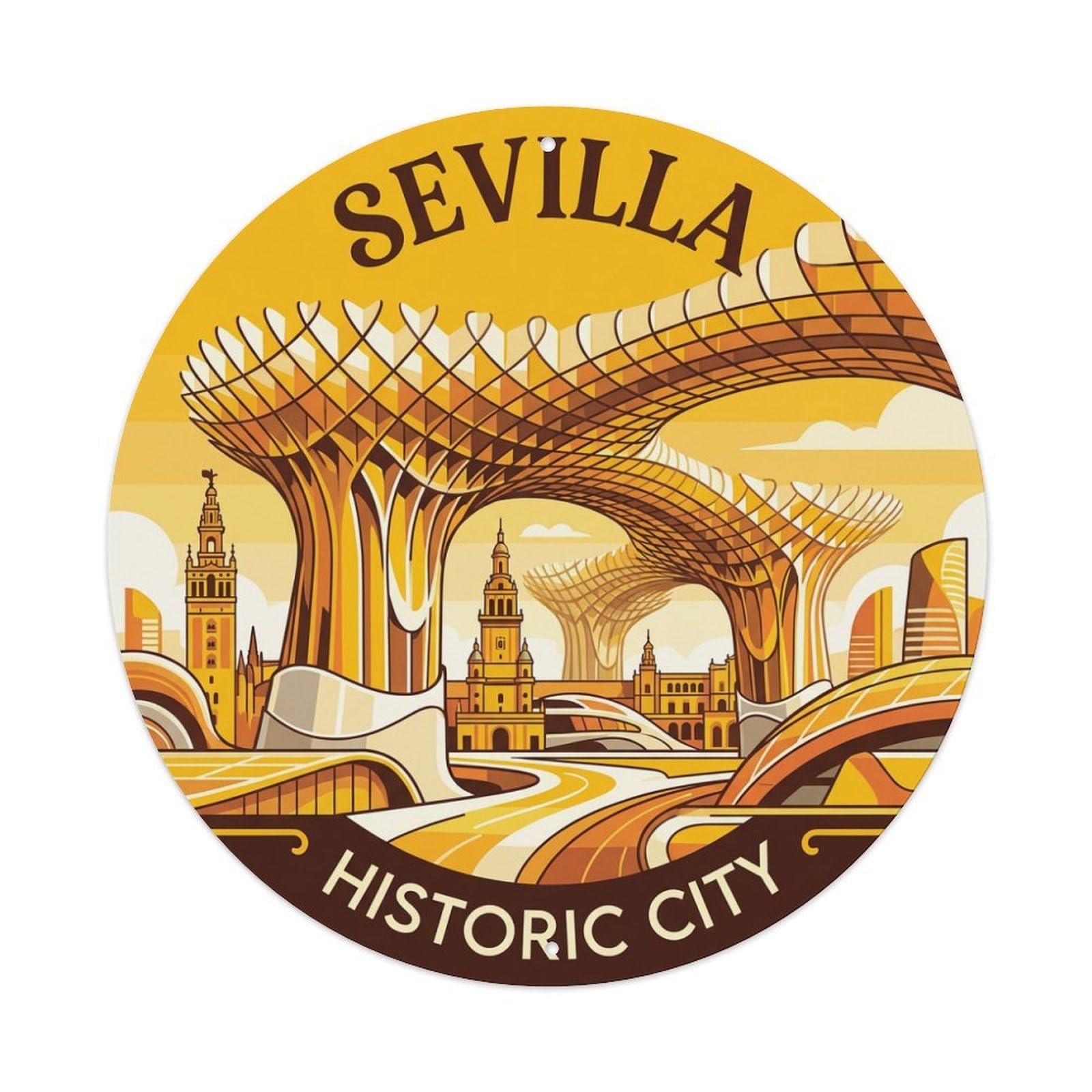 Vintage Travel Seville Spain Showcase Vintage Metal Tin Sign Plaque Wall Decor for Cafe, Club Bar, Office, Garden Metal Poster 8x8Inch