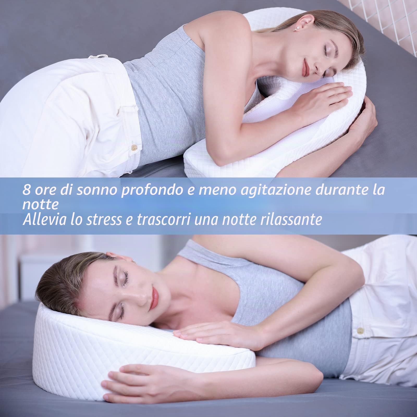 HOMCA Cuscino Memory Foam U-Forma per Dormire Laterale, Bianco, 60x45x17 cm | Cuscino Ergonomico, Doppio Lato Utilizzabile e Foro per l’Orecchio, per un Supporto Ottimale di Collo e Spalle