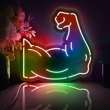Muscle Led Light Box, Bicep Wall Art Decor, Desktop Decorations, Bedroom Decor RGB & Color Flow Effect, Small Size