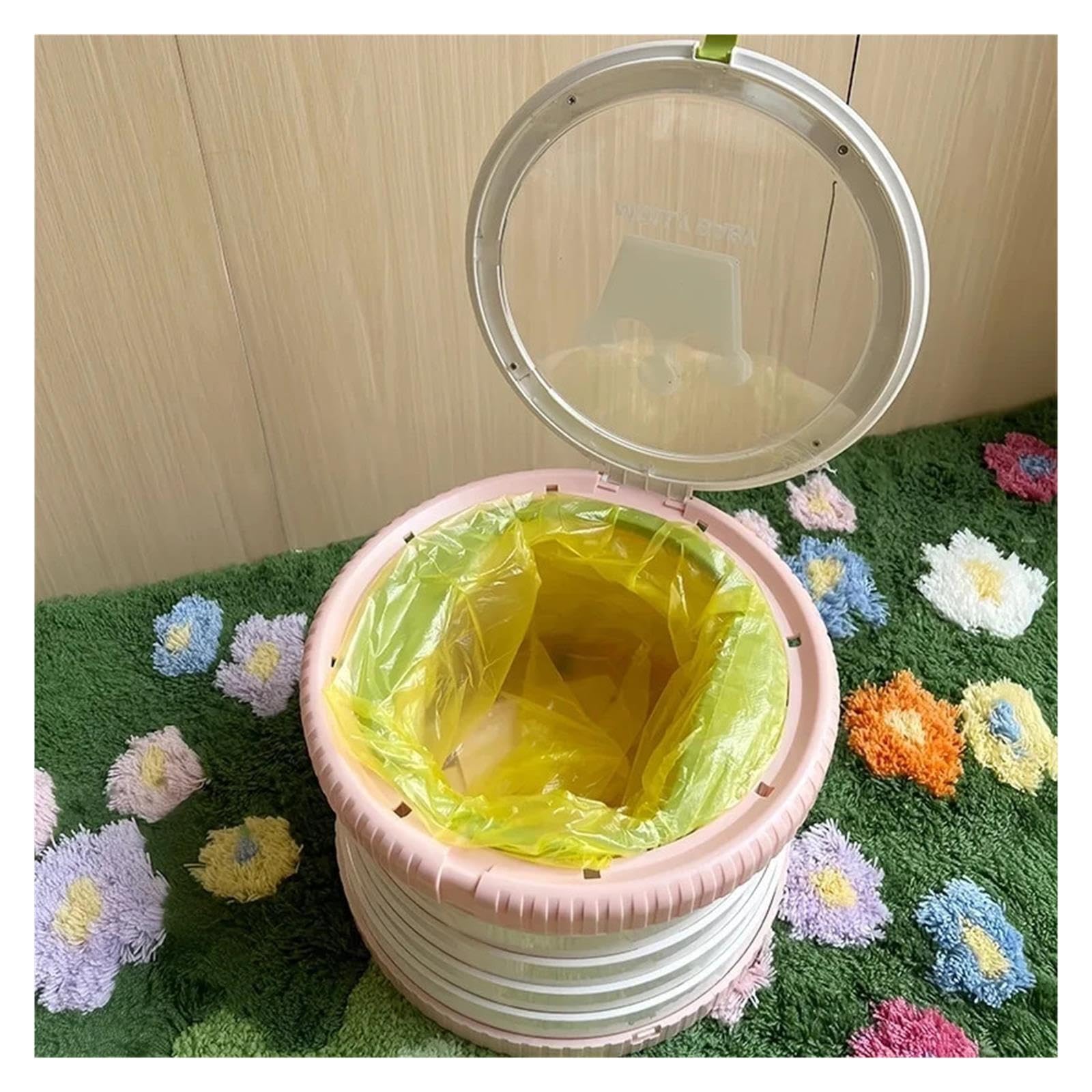 Toilette portatile vasino pieghevole a forma di cartone animato per viaggi di emergenza con borse(Green)