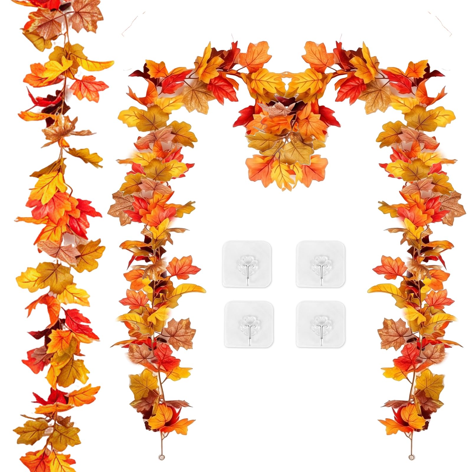 2 Pack 5.9Ft Artificial Autumn Maple Leaf Garland, Fall Leaves Hanging Vine