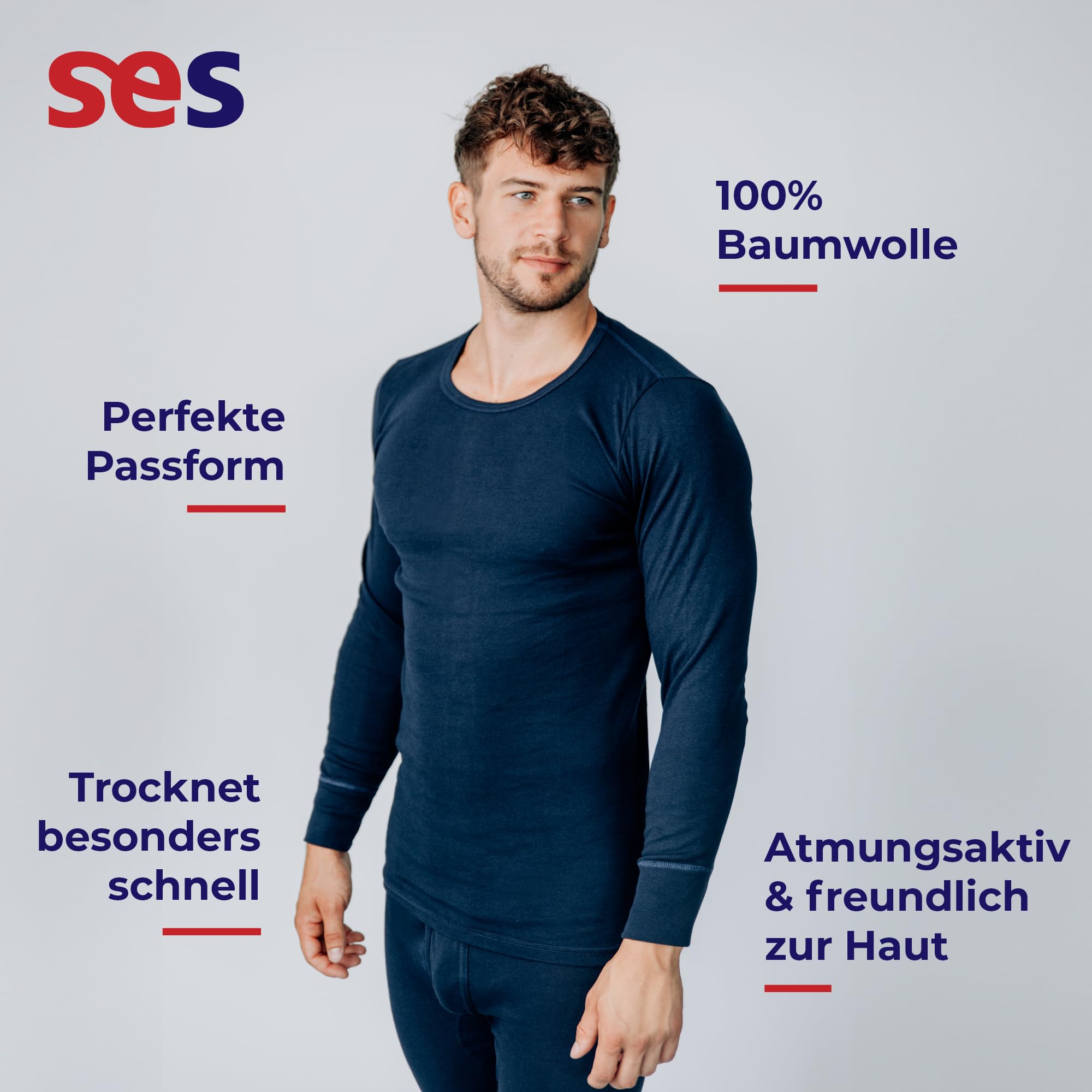 SES Maglietta a maniche lunghe da uomo, confezione da 2 pezzi, S – 4XL, a costine sottili, da uomo, a maniche lunghe, in cotone di alta qualità, misto poliestere, a maniche lunghe, da uomo