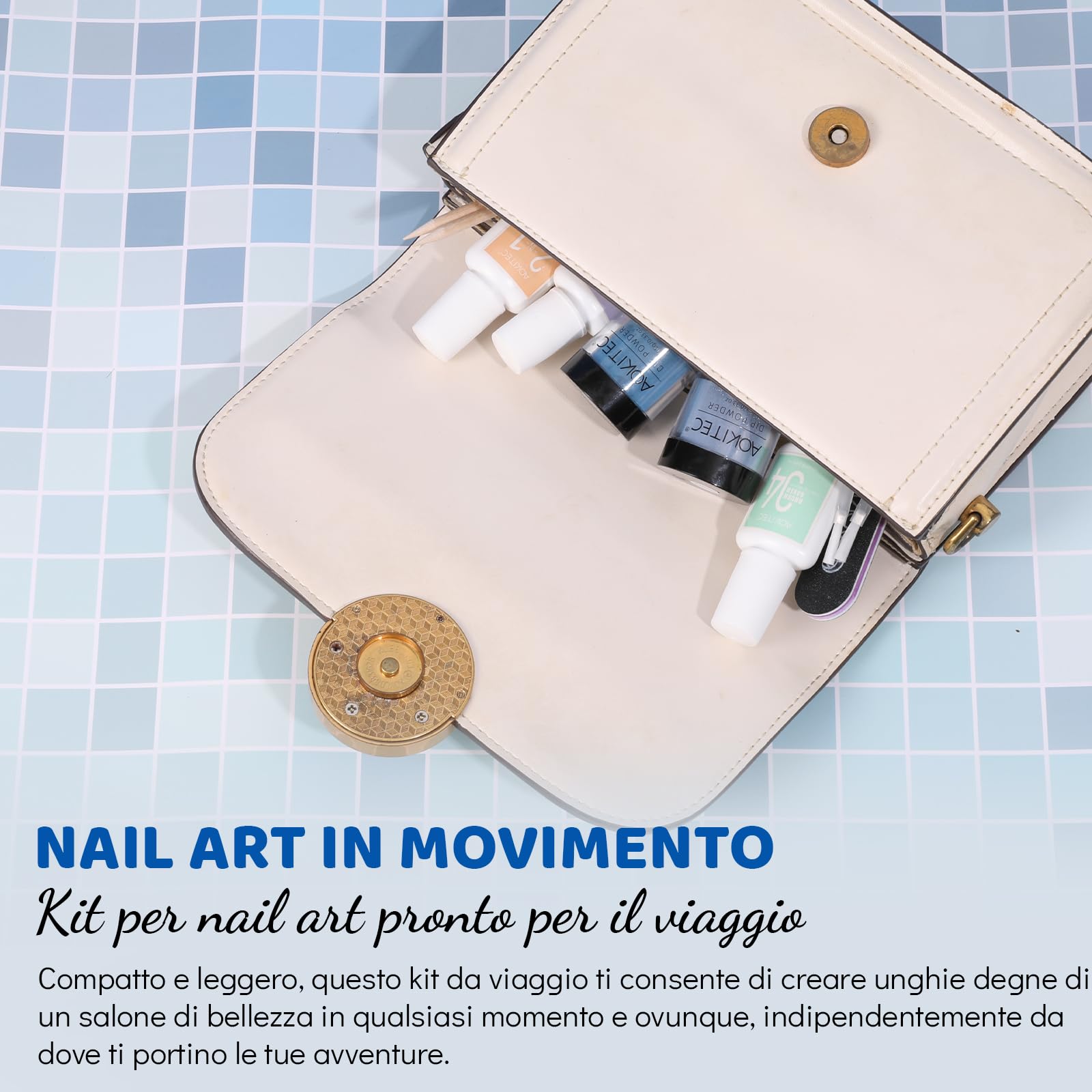 Aokitec Kit per unghie in polvere a immersione, blu e luccicante, con liquido per unghie, kit per nail art, facile da trasportare e usare, set per unghie in acrilico, regalo per donne e ragazze