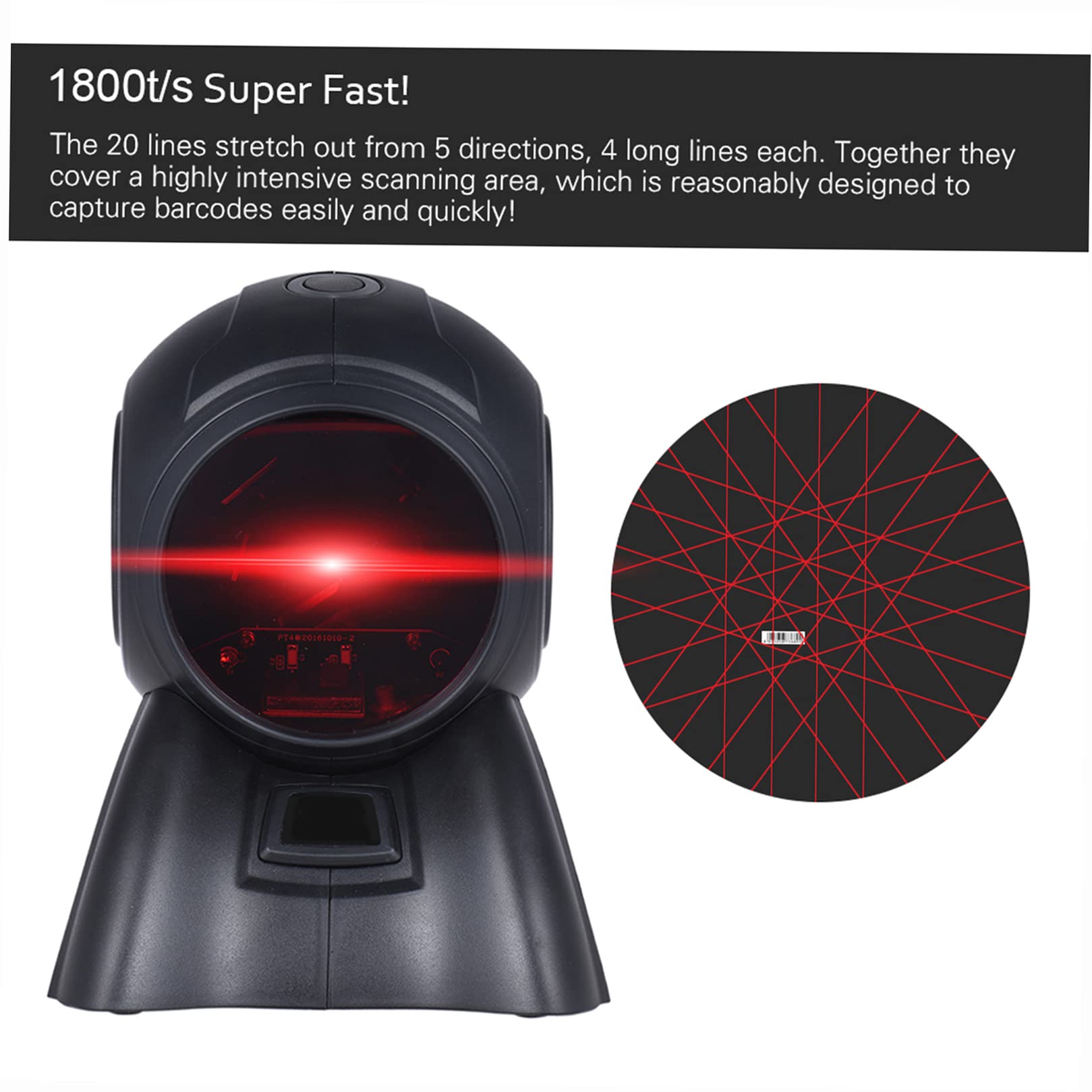 Omnidirezionale 20 linee 1D Orbit USB scanner di codici a barre Lettore di scansione automatica 1800T / s di velocità 30° testa regolabile