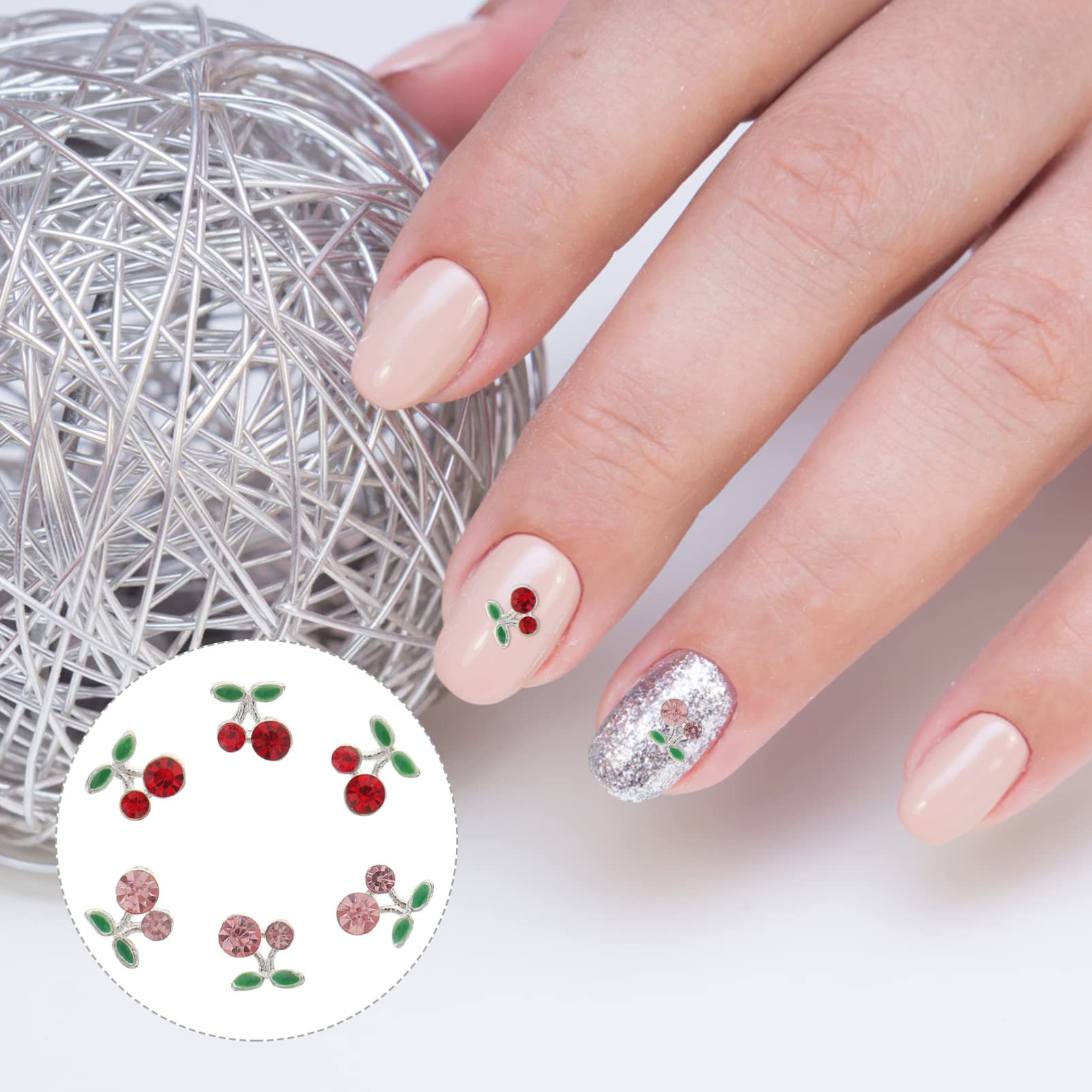 Mipcase 180pièces Charms Cerise Décorations Nail Art Forme De Cerise Bijoux Éclatants Pour Manucure Pour Fêtes Et Événements Spéciaux
