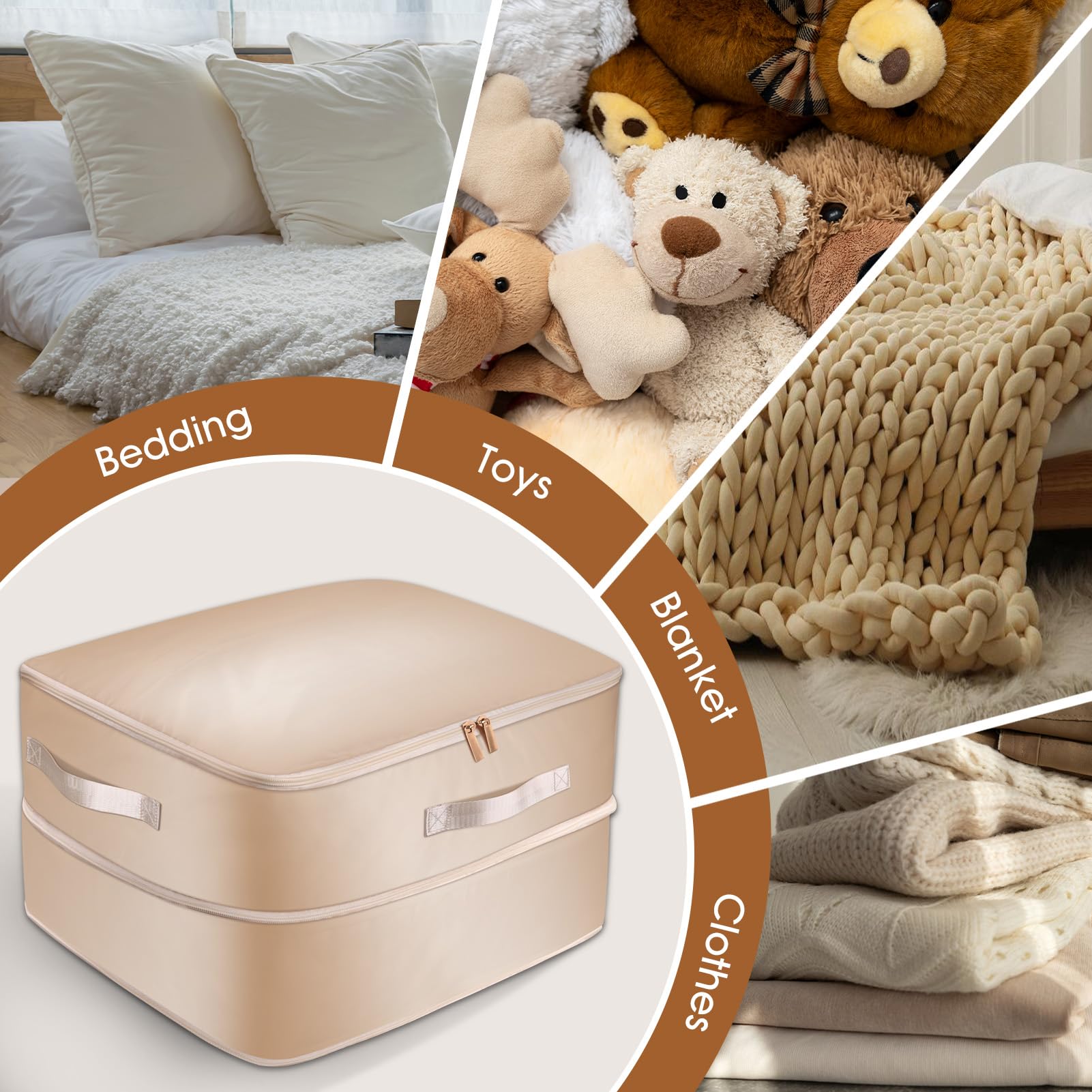 HOIDOKLY Sac De Rangement Auto-compressif, Ultra Peu Encombrant, De Grande Capacité Pour Couettes, Couvertures, Draps Et Vêtements (beige, L