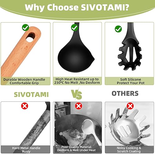 Miniatura 5 de Cuchara de silicona para espaguetis y cucharón, juego de servidor de pasta antiadherente, cucharas de sopa resistentes al calor, utensilios de