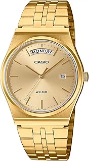 ساعة من كاسيو للجنسين بمينا ذهبي وسوار فضي عرض أنالوج موديل MTP-B146G-9AVDF