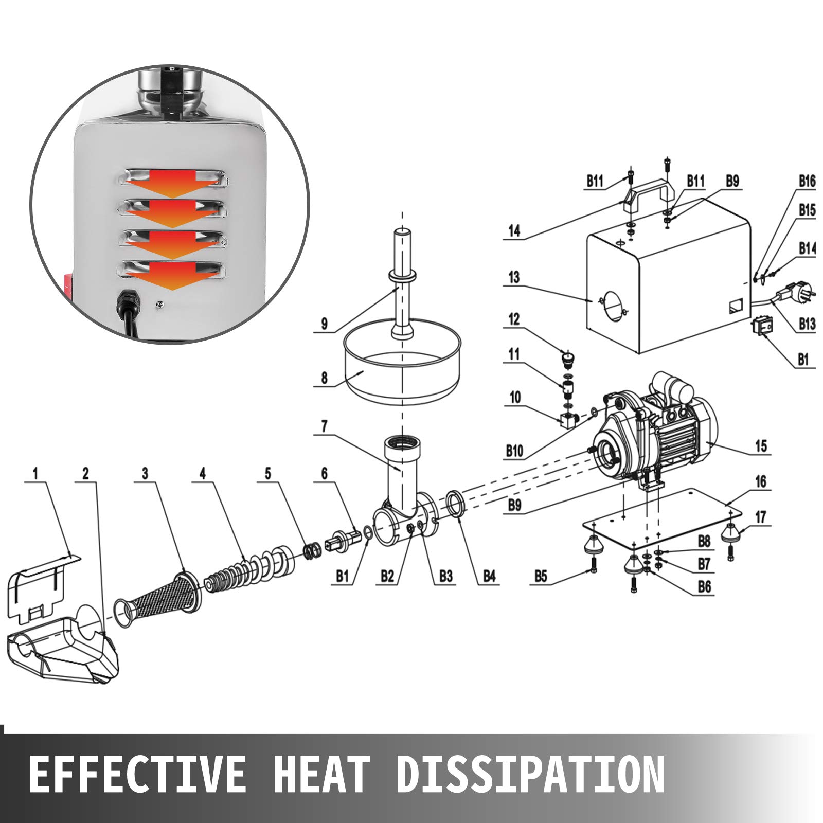 VEVOR Tomatenpresse Passiergerät 370W elektrische Tomatenpresse Rostfreier Stahl