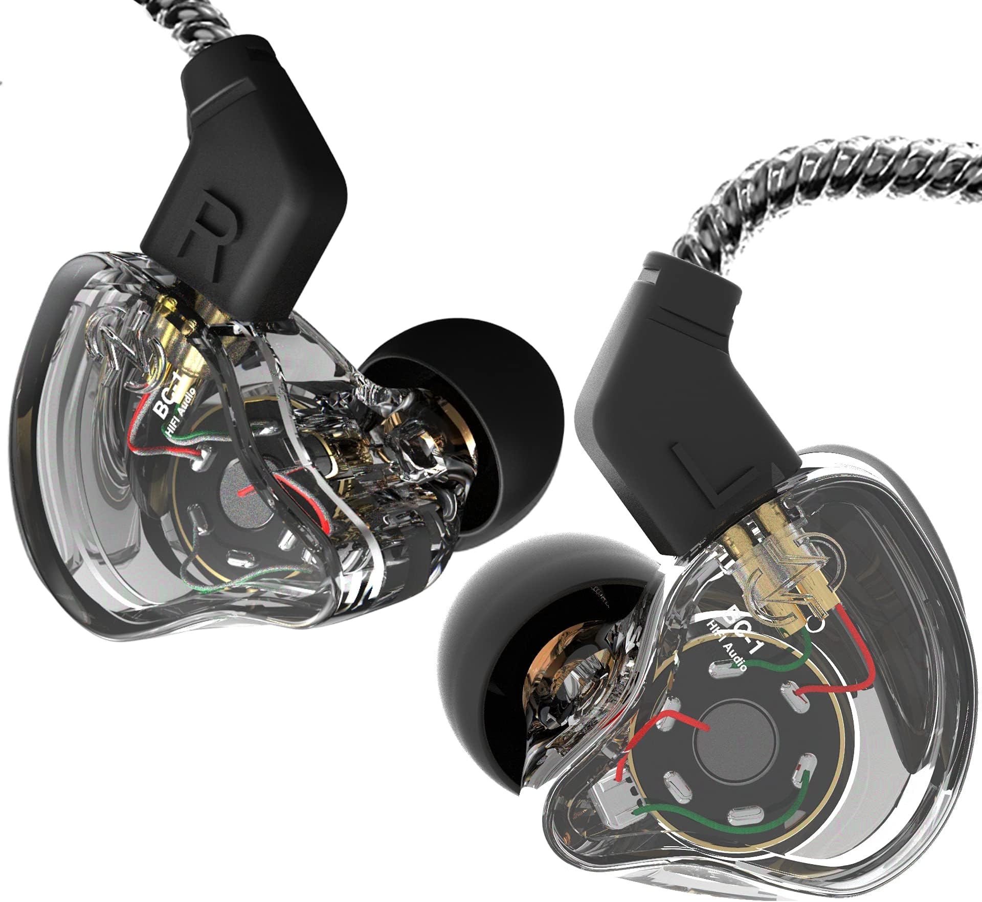 CCZ Yinyoo Melody in Ear Monitors, Wired Earphones without Microphone IEM HIFI Bass with 1DD 1BA, Ear fins, IEM Earphones with 4N OFC Cable for Musicians, Singer, on Stage,Studio (Clear Black)