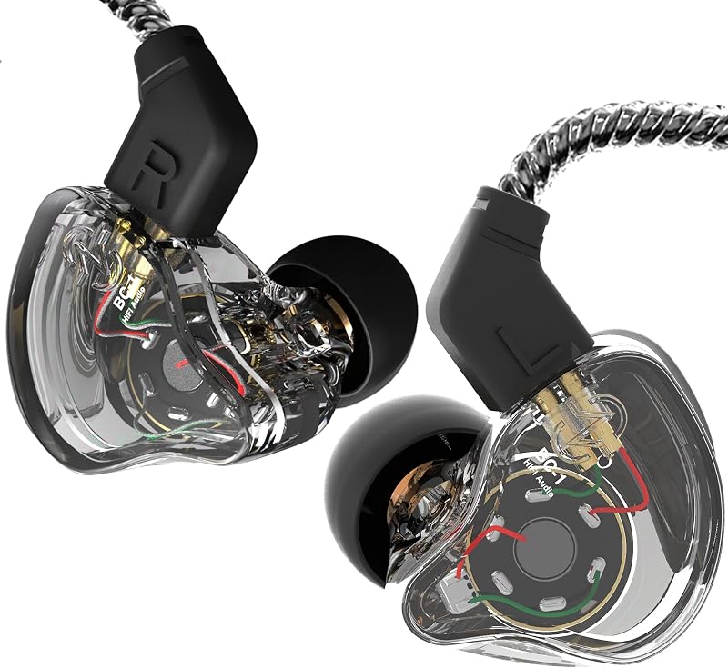 CCZ Yinyoo Melody in Ear Monitors Auriculares Auriculares con cable sin micrófono IEM HIFI Bass con 1DD 1BA, aletas para los oídos, cable 4N OFC para músicos, cantantes, en el escenario, estudio (sin micrófono, negro transparente)