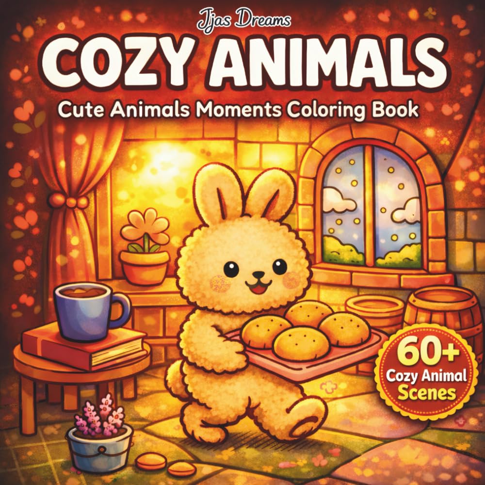 Cozy Animals Moments Coloring Book: Simple and Big for Adults & Teens: 60+ Bold and Easy Cozy Animal Hygge Comfort Scenes for Stress Relief, Peaceful ... Slow Living Comfort Scenes for Stress Relief