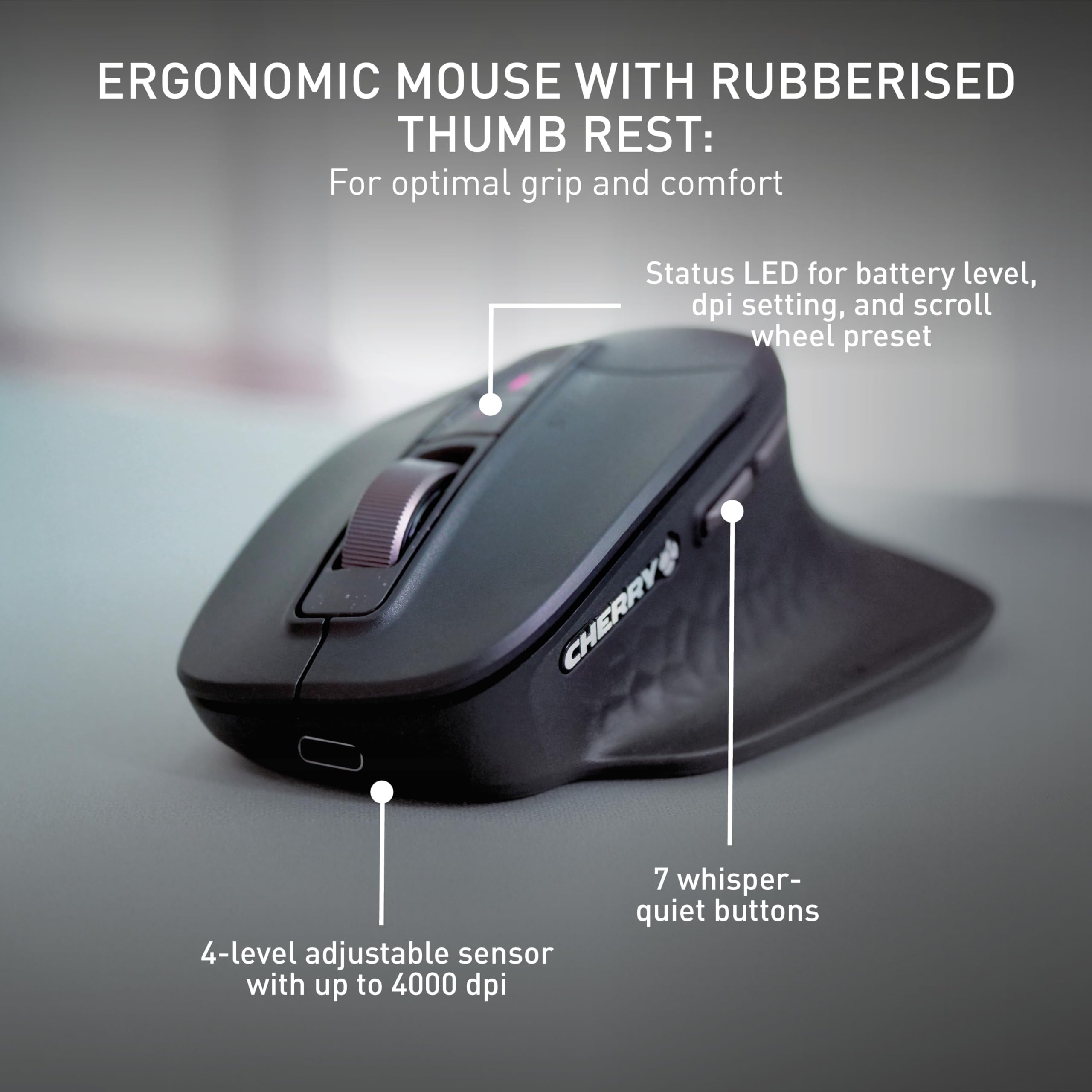 CHERRY STREAM DESKTOP ULTIMATE, Bezprzewodowy Zestaw Klawiatura-Mysz Do Wielu Urządzeń, Układ US (QWERTY), Z Ergonomiczną Myszą, Akumulatorowy, Czarny