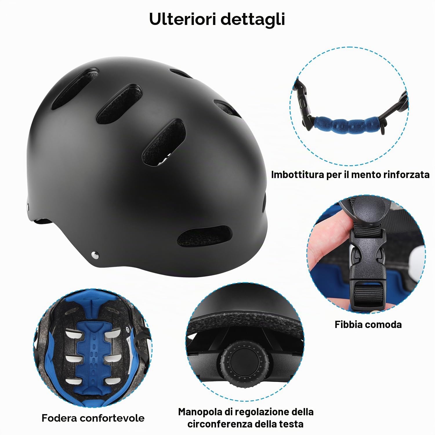 Casco da skater, per uomo, donna, robusto, per uso quotidiano, regolabile, unisex, per skateboard, scooter e BMX