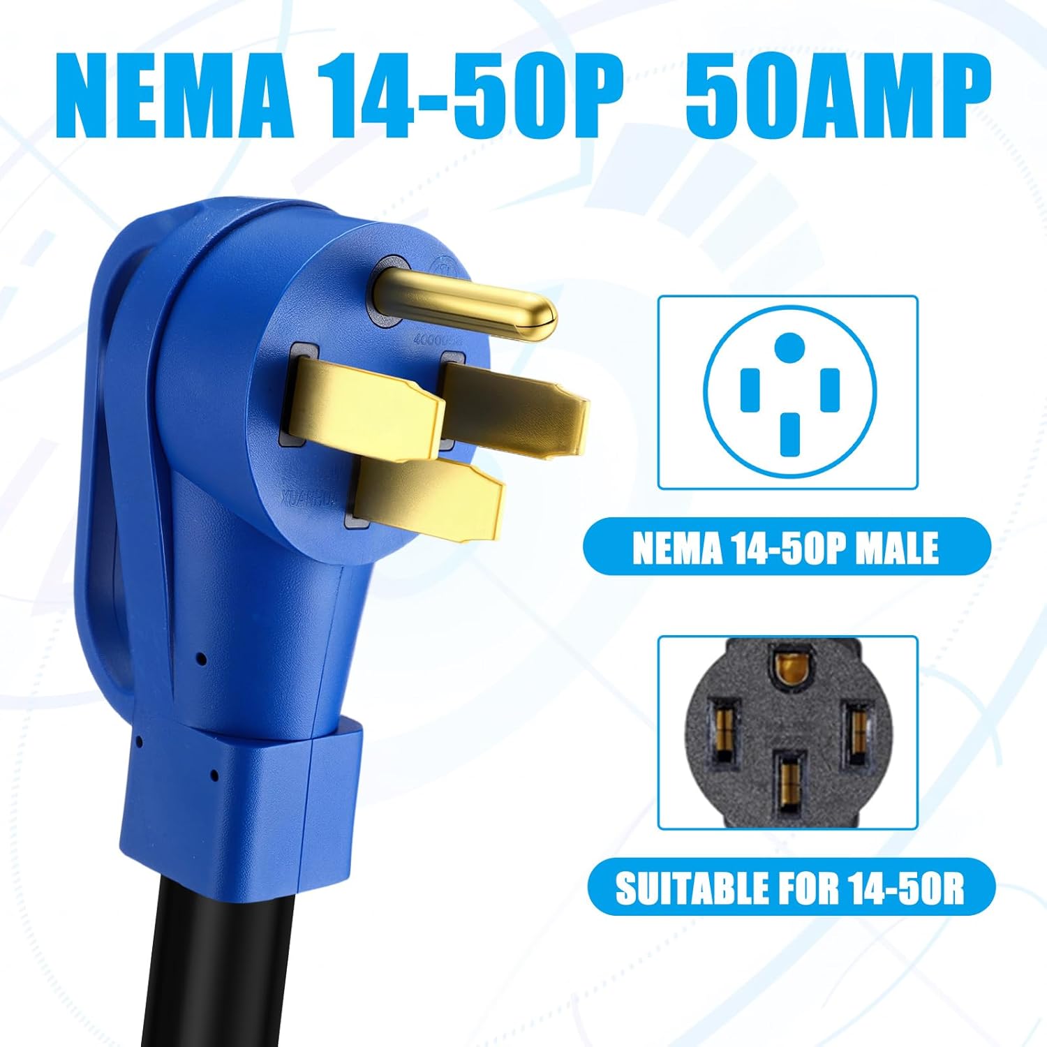 10FT 14-50P to 4x 5-20R/5-15R RV Generator Adapter, 4 Prong 50A to 4X 15/20A 110V Household Outlet Distribution Adapter, RV Generator Extension Cord with Cord Organizer 10 Gauge ETL Listed