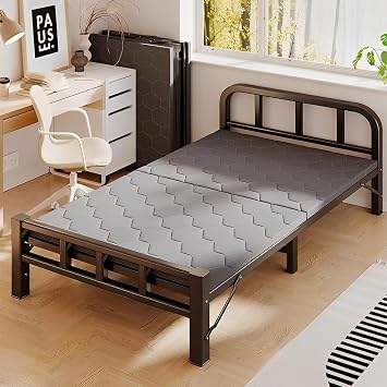 Bed Frame Foldable Single Compact Width 70/80/90/100/120cm Bed Frame Foldable Space Saving Strong Load Capacity Stability Breathable Single Compact Ideal for Home Office Use 90x188.5x37cm