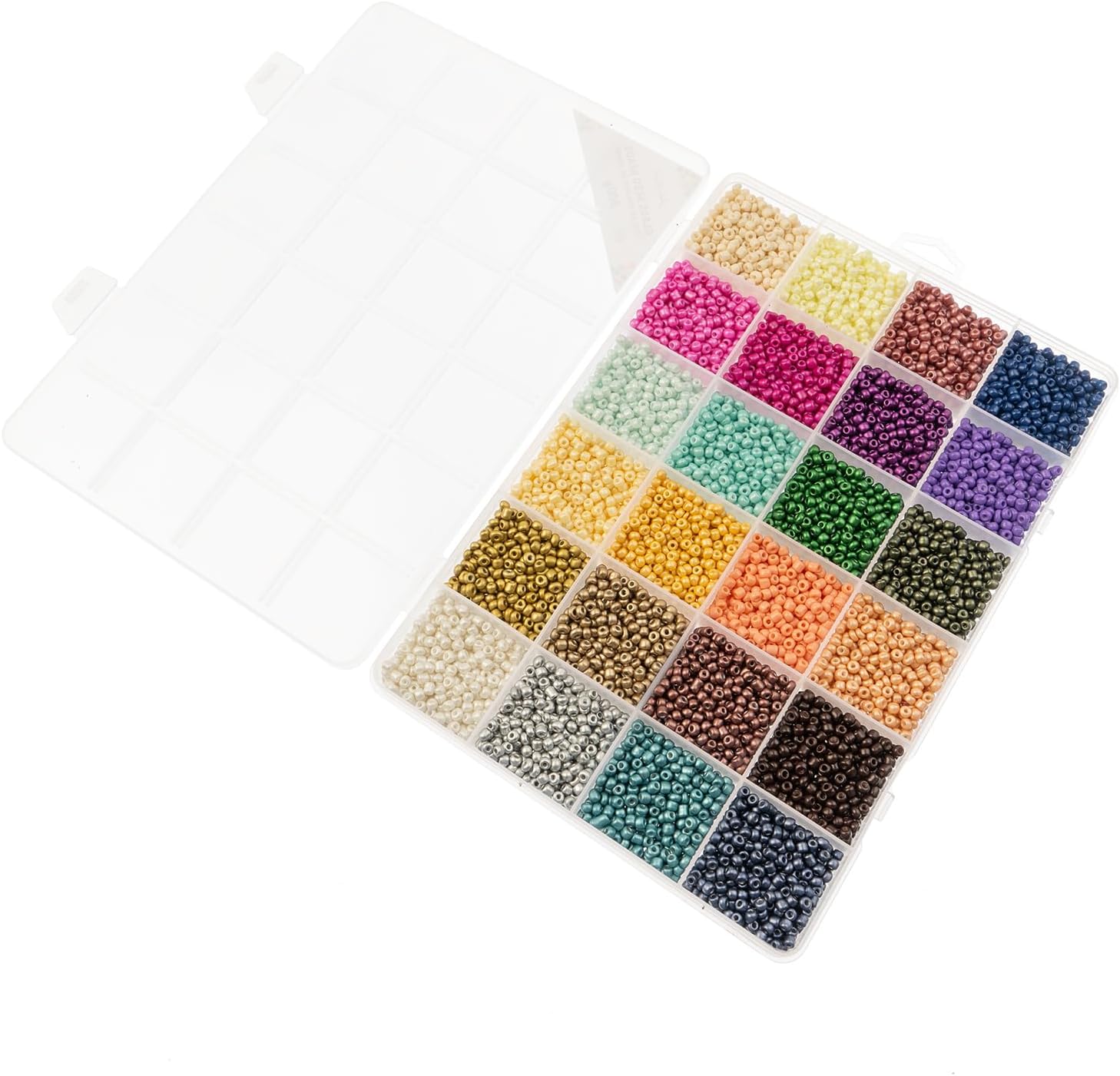 12500pcs John Bead Assorted Glass Seed Beads 8/0, 24 Metallic Mixed Colors Round Bead for DIY Crafts Jewelry Making Bead Box