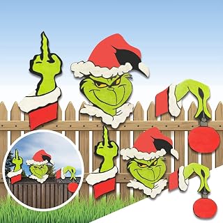CCTO 2021 Christmas Decorations, Grinch Christmas Decorations Grinch Fence Peeker Ornaments Winter Yard Wall Signs Gift for Christmas Day, Outdoor Christmas Decorations, Christmas Movies