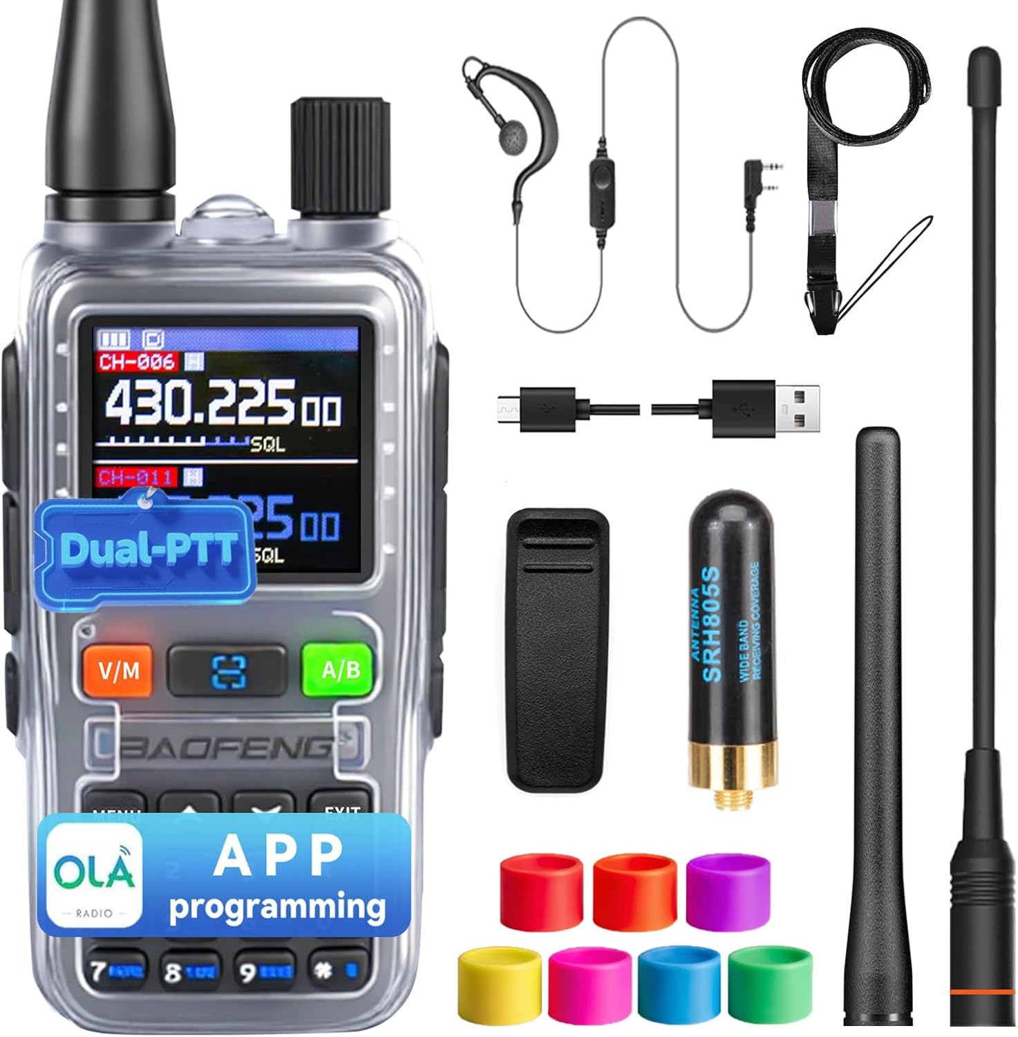 BAOFENG UV5RMINI Two Way Radio NOAA Weather Radio Dual PTT 999CH Survival APP Programming Copy Frequency Ham Radio (Hyaline)