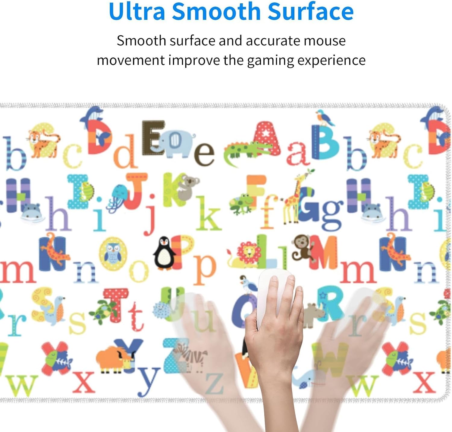 Colourful Animal Alphabet Desktop pad, 11.8x31.5 inch Long Keyboard pad, 3mm Anti Slip Base, fit for Home Office Work
