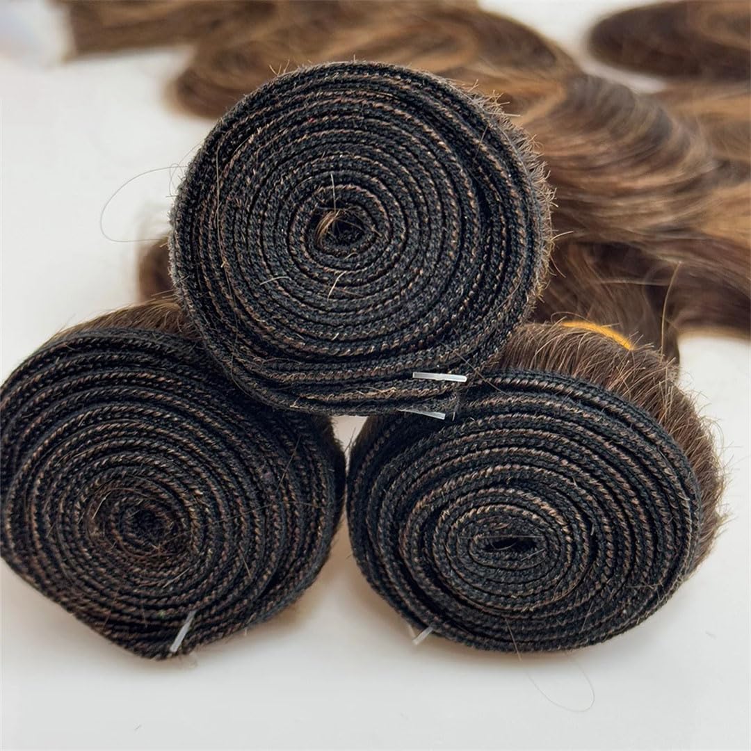 Highlight Body Wave Human Hair Bundles 30-32 Inch P4/27 Honey Brown Brazilian Remy Extensions