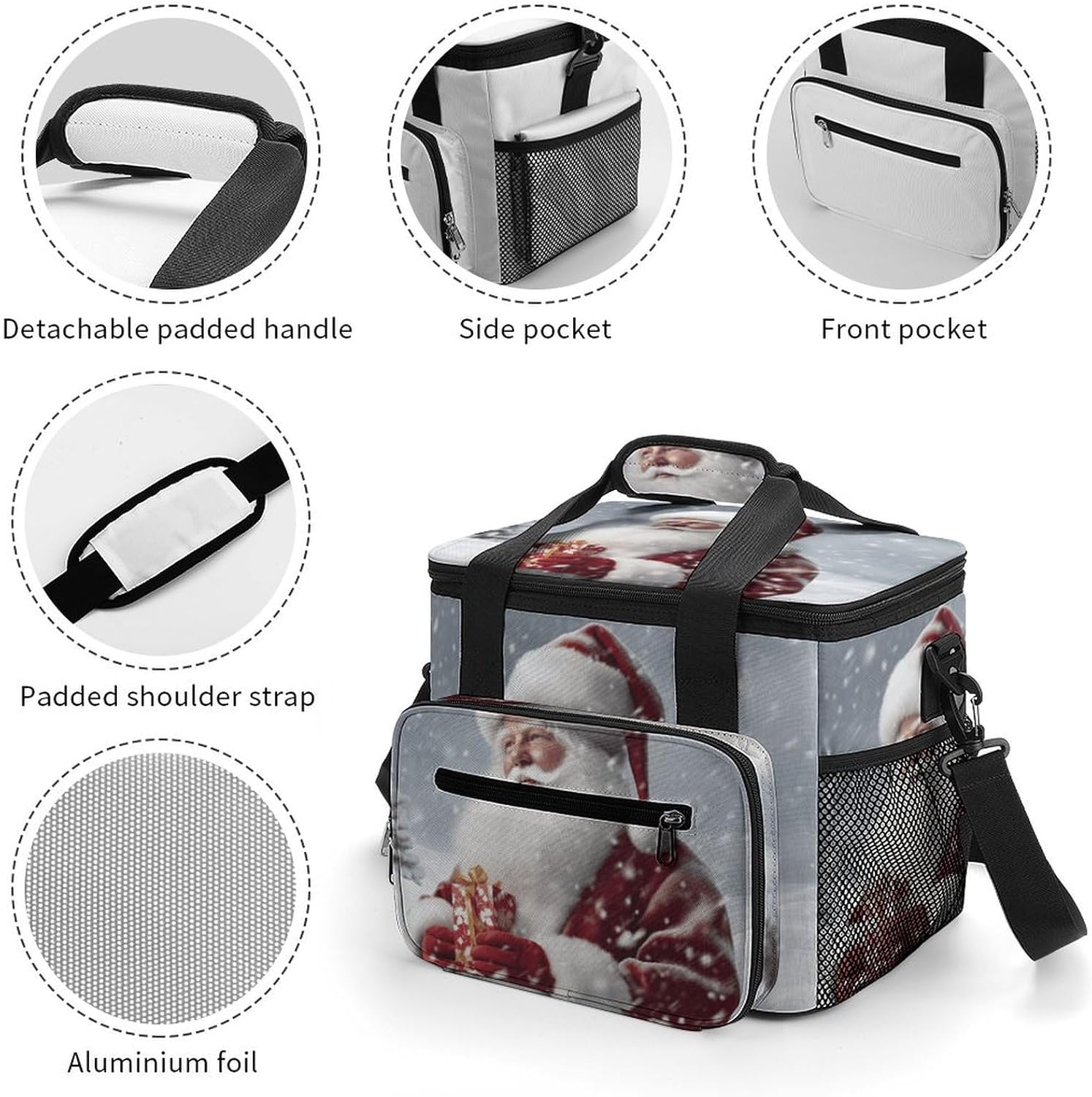 Large-Capacity Oxford Cloth Santa Claus Snow Secenry Printed Camping Ice Bag, Outdoor Portable Insulation and Cold Storage Bag, Enjoy A Cool Camping Time