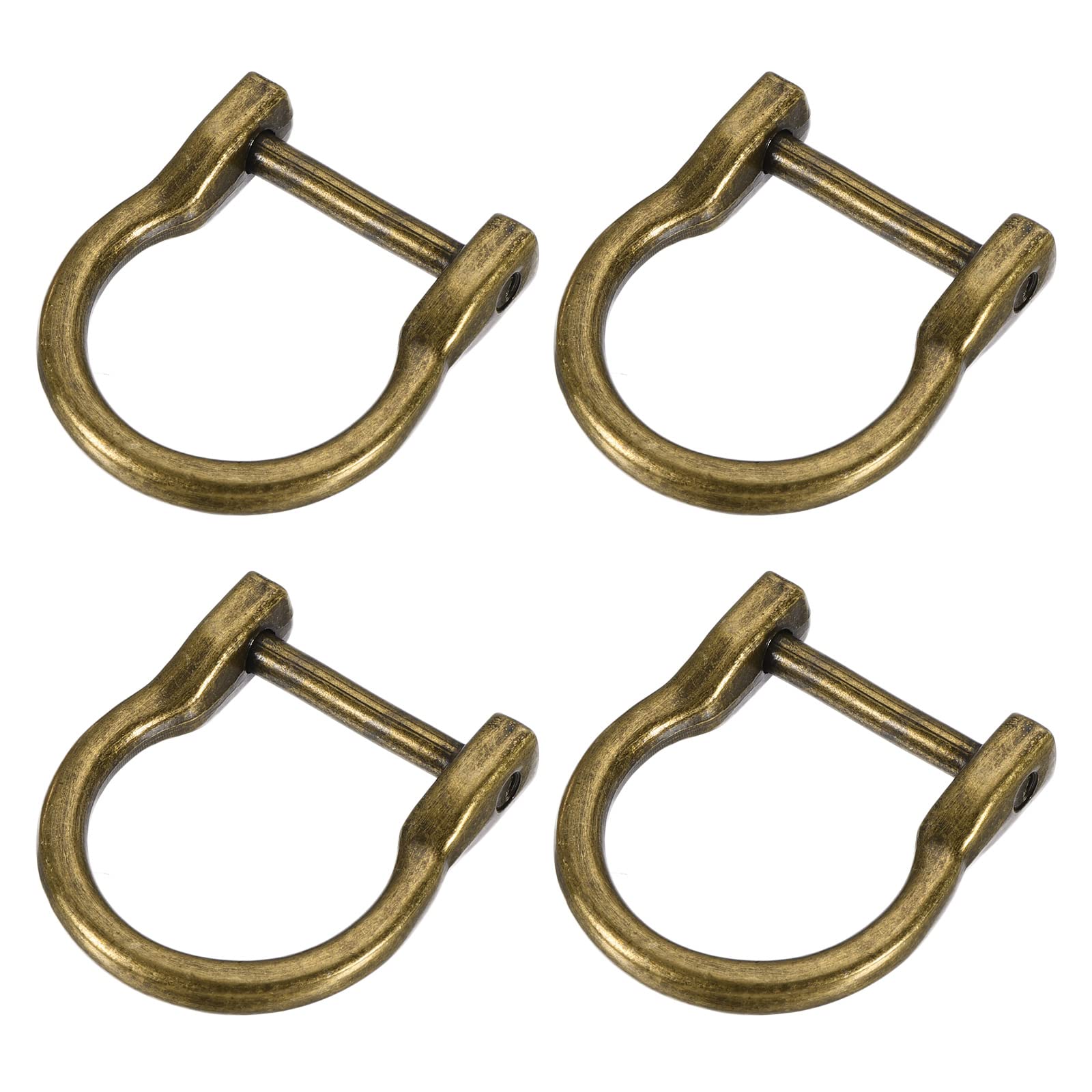 METALLIXITY Fer à Cheval Anneaux en D (25mm) 2Pcs Visser Forme U Boucles Manille - pour Voiture Clés Porte-clés Sacs Cuir Artisanats, Bronzé