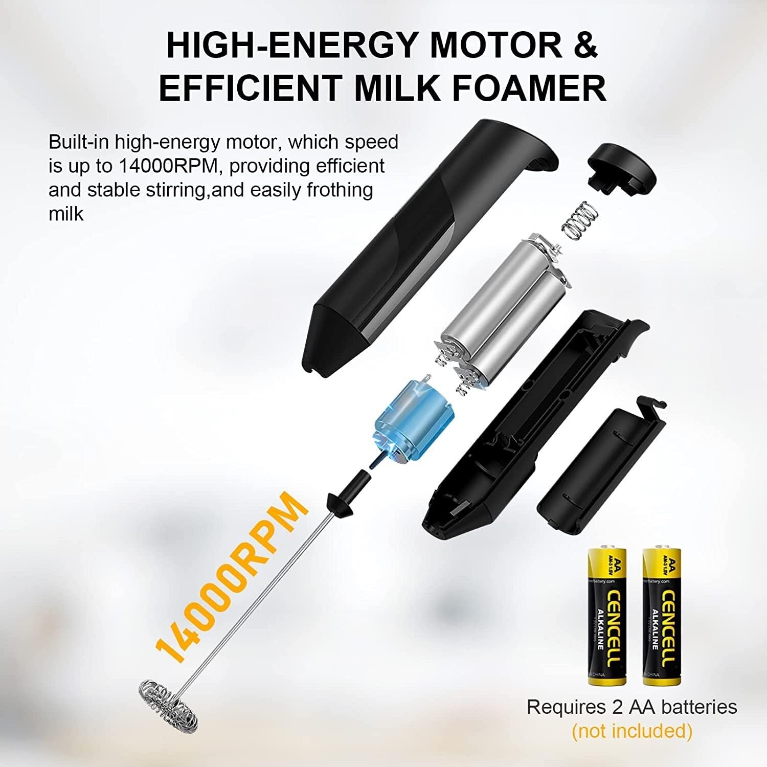 Montalatte Montalatte Elettrico Tenuto in Mano con Supporto in Acciaio Inossidabile A Batteria per Schiuma per caffè Cappuccinatore