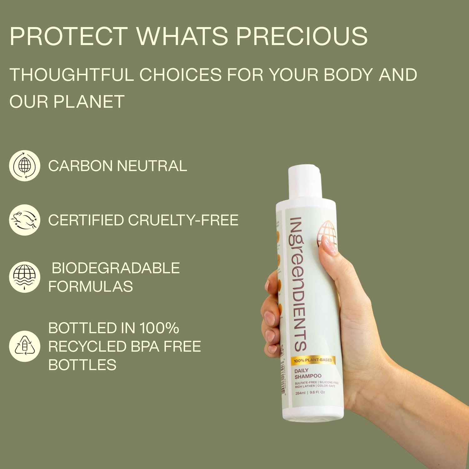 Ingreendients Natural Shampoo With Organic Ingredients - Sulfate Free, Color Safe, Non Toxic With Tea Tree Oil & Apple Cider Vinegar, Vegan, Gluten Free, pH Balanced - Image 6