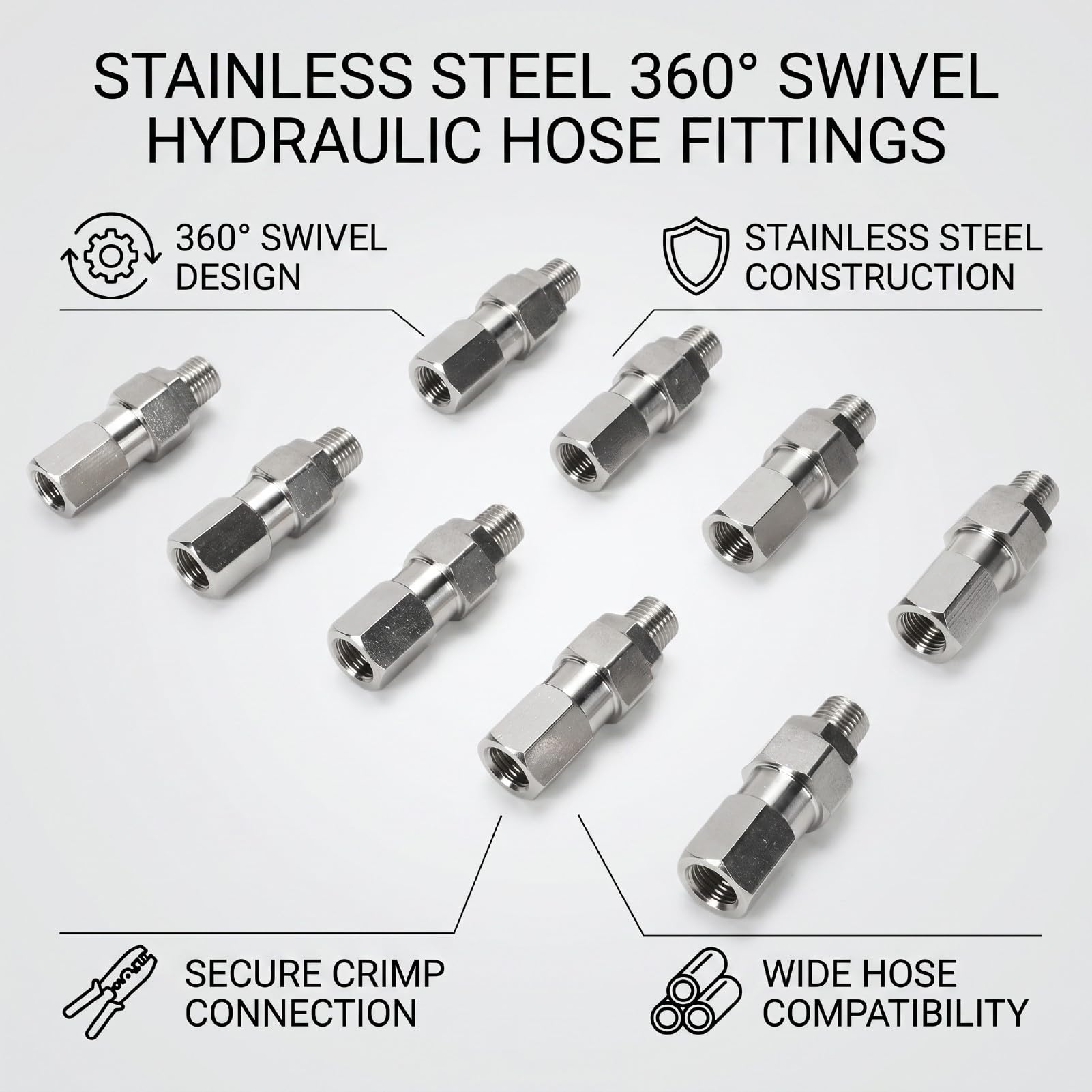 Złącze Węż Hydraulicznego 1/4 Cala do Konserwacji Przemysłowych Systemów Hydraulicznych Obrót 360° Zapobiega Skręcaniu Węż Trwałe Zaciskanie Zatrzymuje Wycieki Zestaw 10