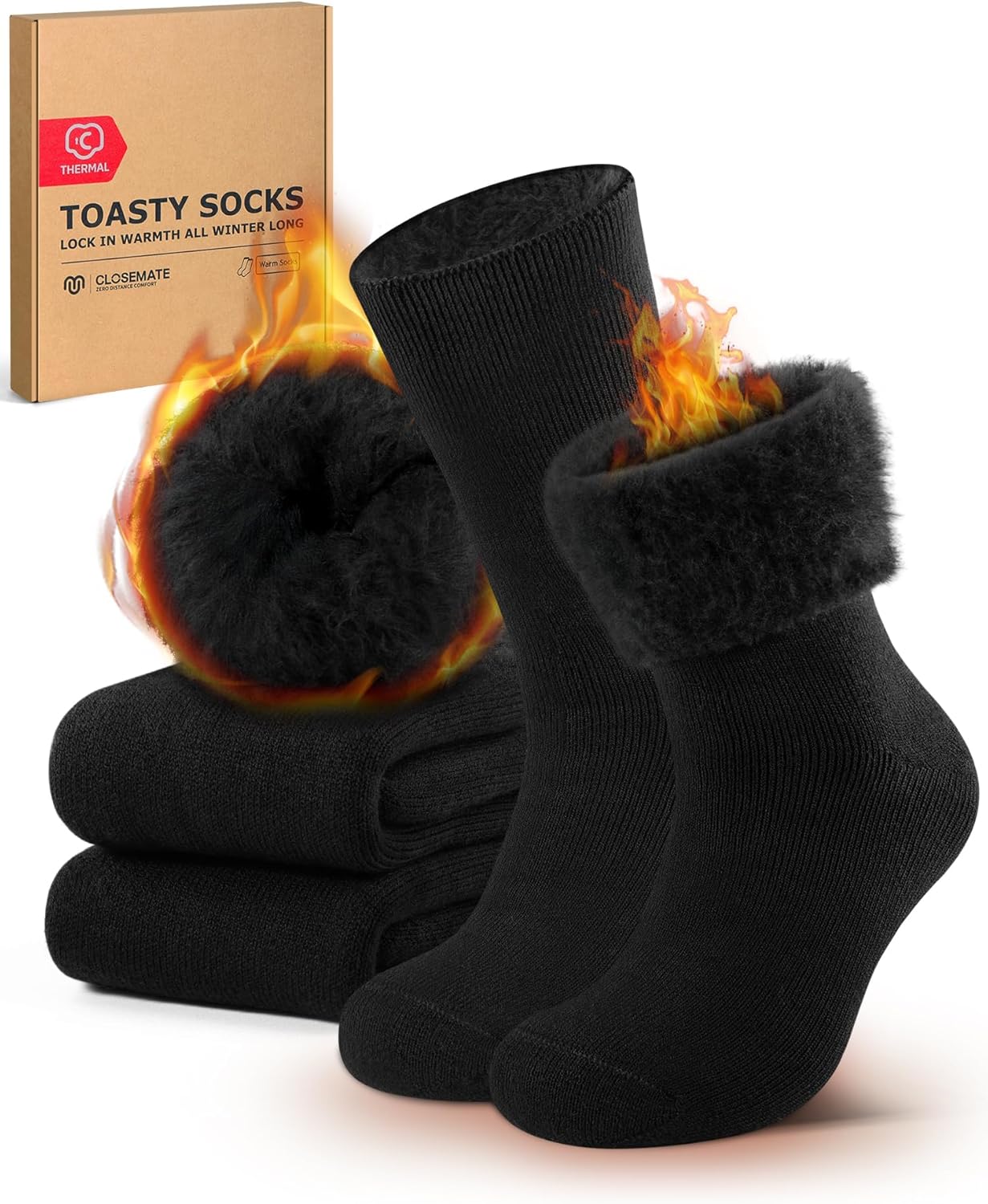 CLOSEMATE Mens Winter Thermal Socks Thick Warm Soft Comfortable Moisture Wicking for Cold Weather & Casual Wear