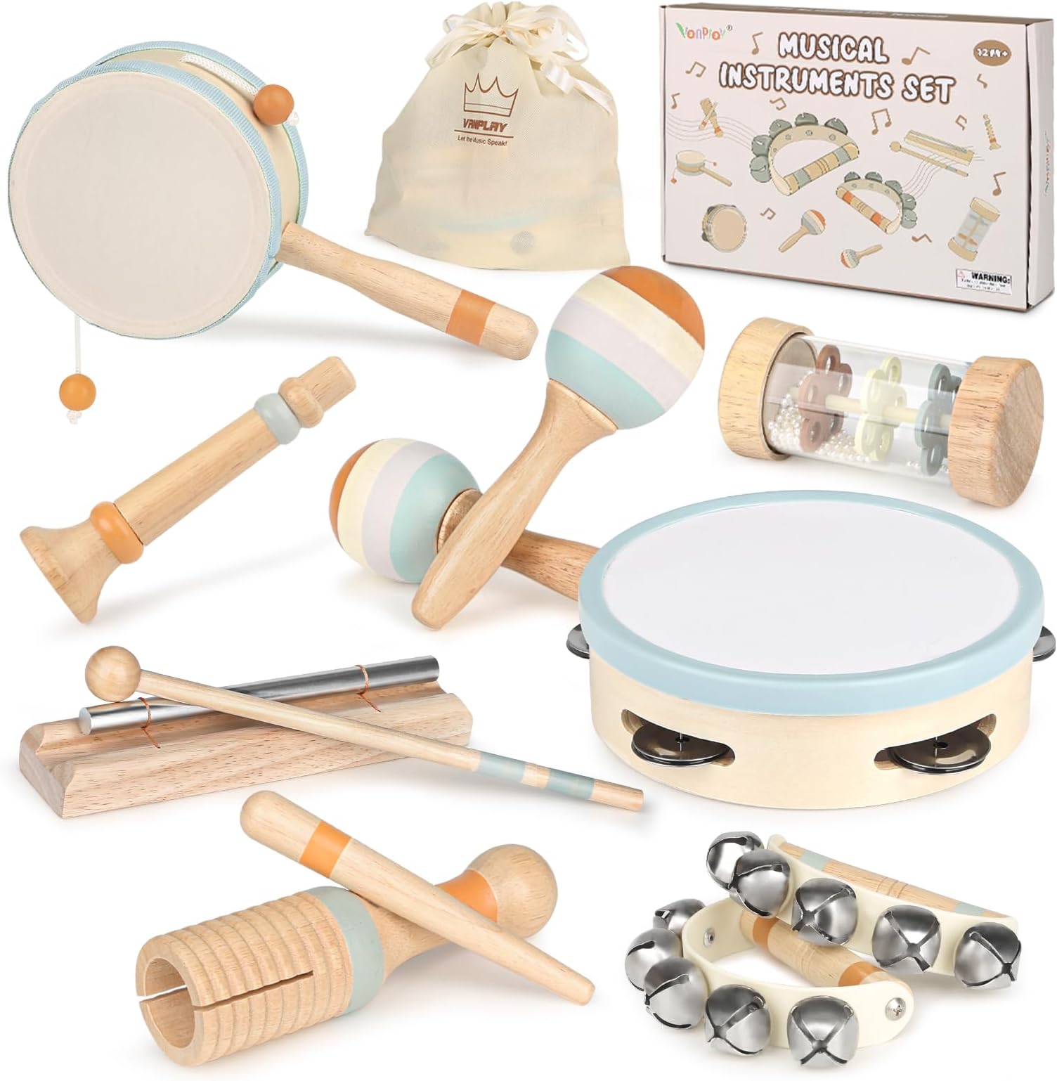 Vanplay Baby Musical Toys Set - Montessori Toys for 2 3 Year Old Boy Girl Birthday Gifts, 8 in 1 Musical Instruments for Toddlers with Drum/Flute/Maracas, Preschool Learning Toys for Baby 18+ Months