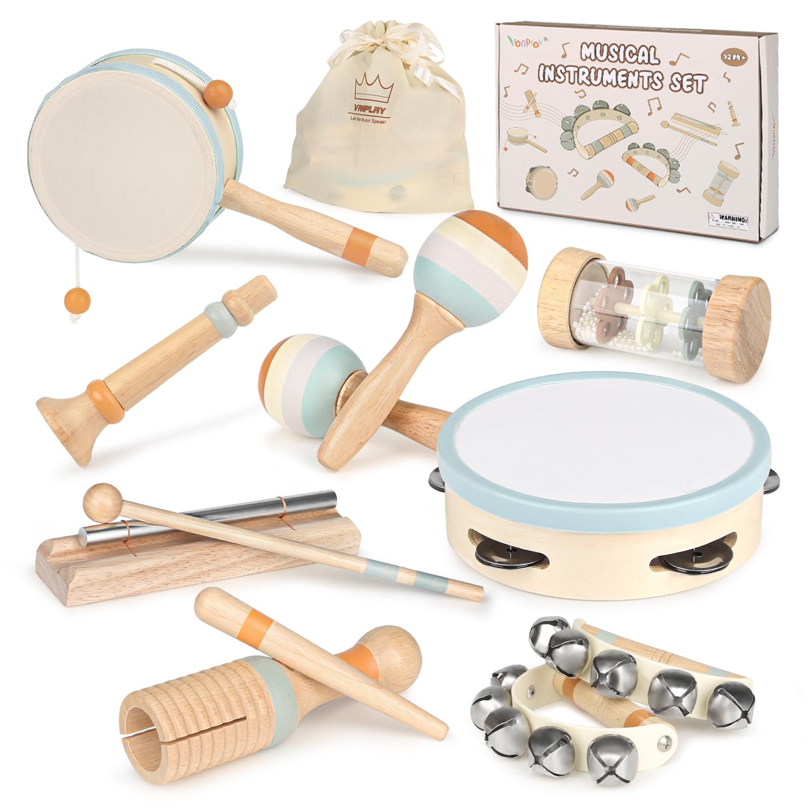 Wooden Musical Toys for Toddlers 1-3 - One 1st Birthday Easter Gifts for Boy & Girl 1-2, Montessori Toys for 2 3 Year Old, Musical Instruments with Drum for Baby Preschool Educational 18+ Months