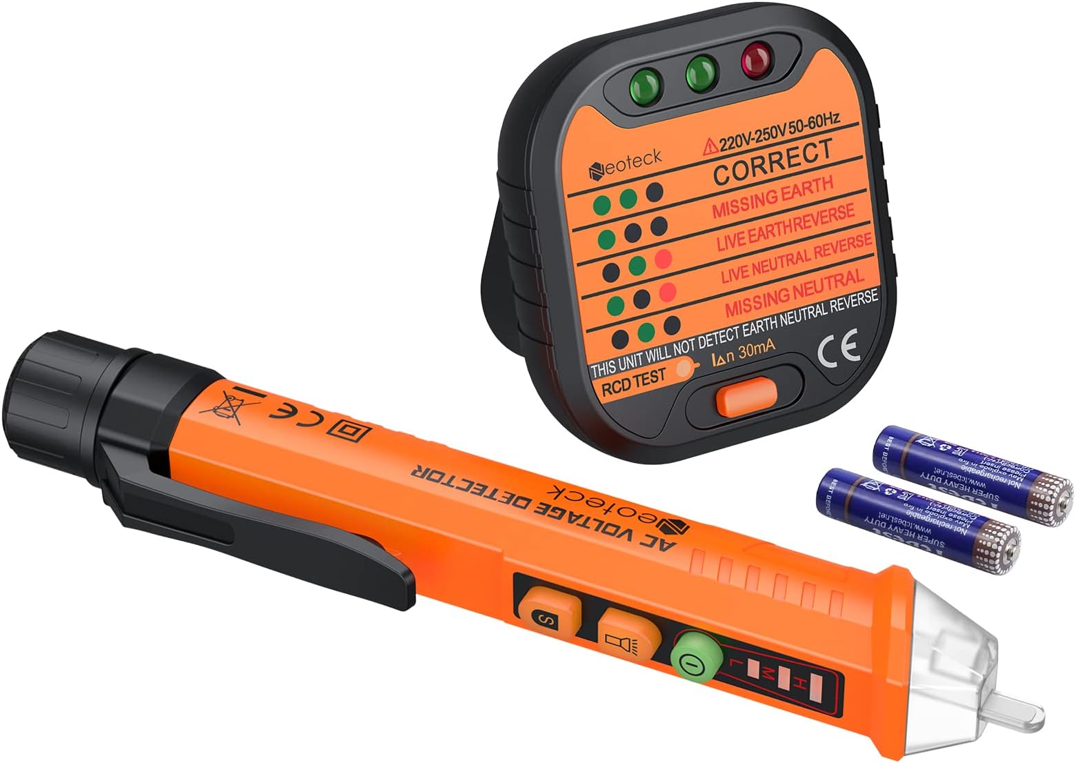 Neoteck Electrical Socket Voltage Tester Pen Kit Included Non-Contact 12~1000V/48~1000V AC Voltage Detector Pen and Receptacle Tester with AC Voltage Detector LED and Sound Alarm