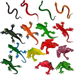 LLMSIX 15Pcs Reptile Toys Plastic Rubber Fake Snaks Lizard Frog Realistic Figurines Model Animal Cognition Educational Toys Set for Craft Decorations Halloween Birthday Party Gifts